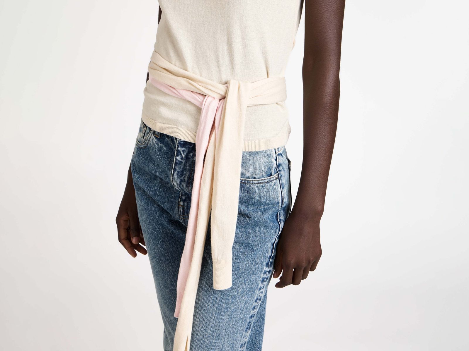 WOMENS WAIST TIE TANK TOP IN IVORY