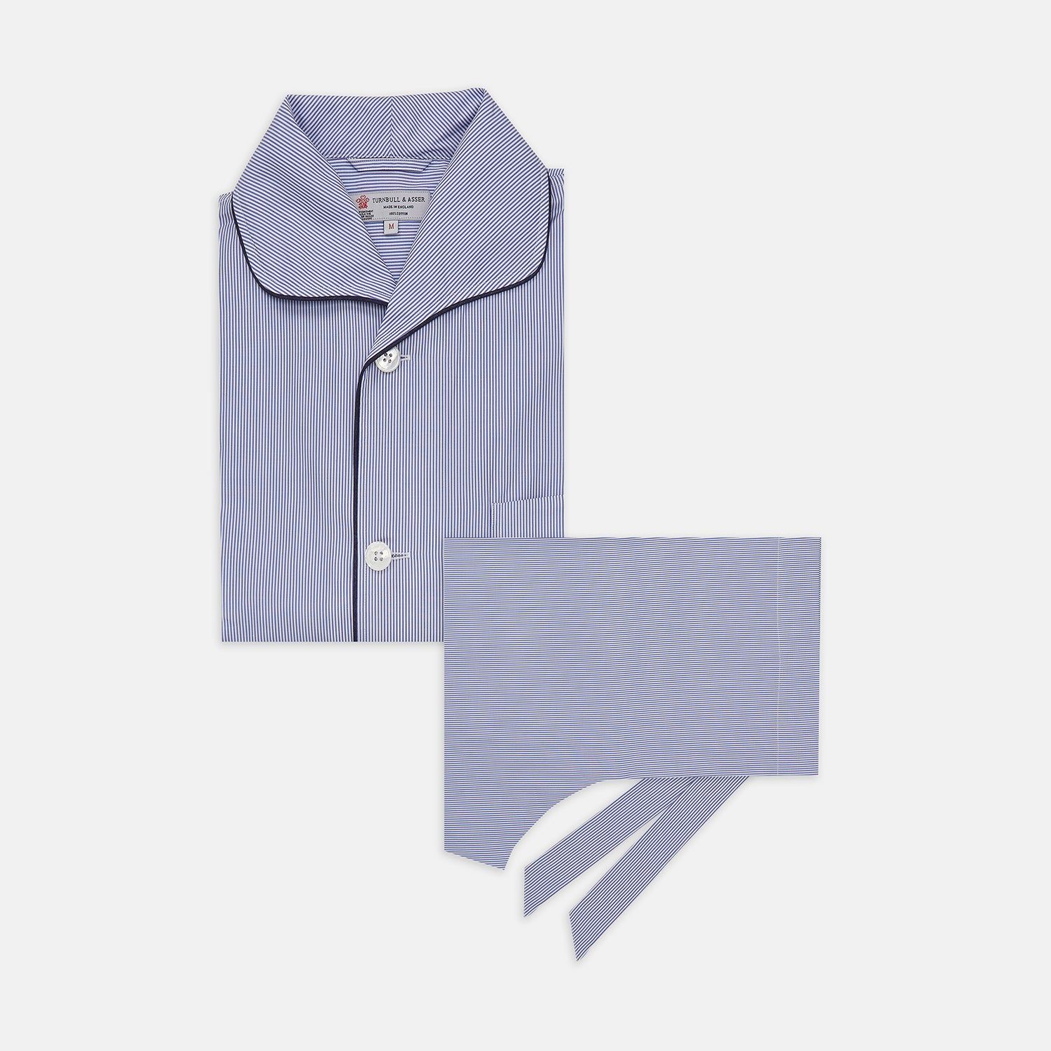 Blue Fine Bengal Stripe Cotton Pyjama Set