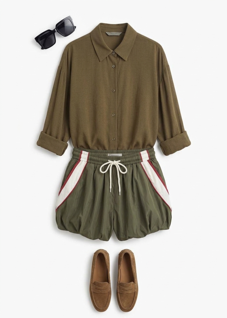 Fiorana Balloon Track Shorts - Olive