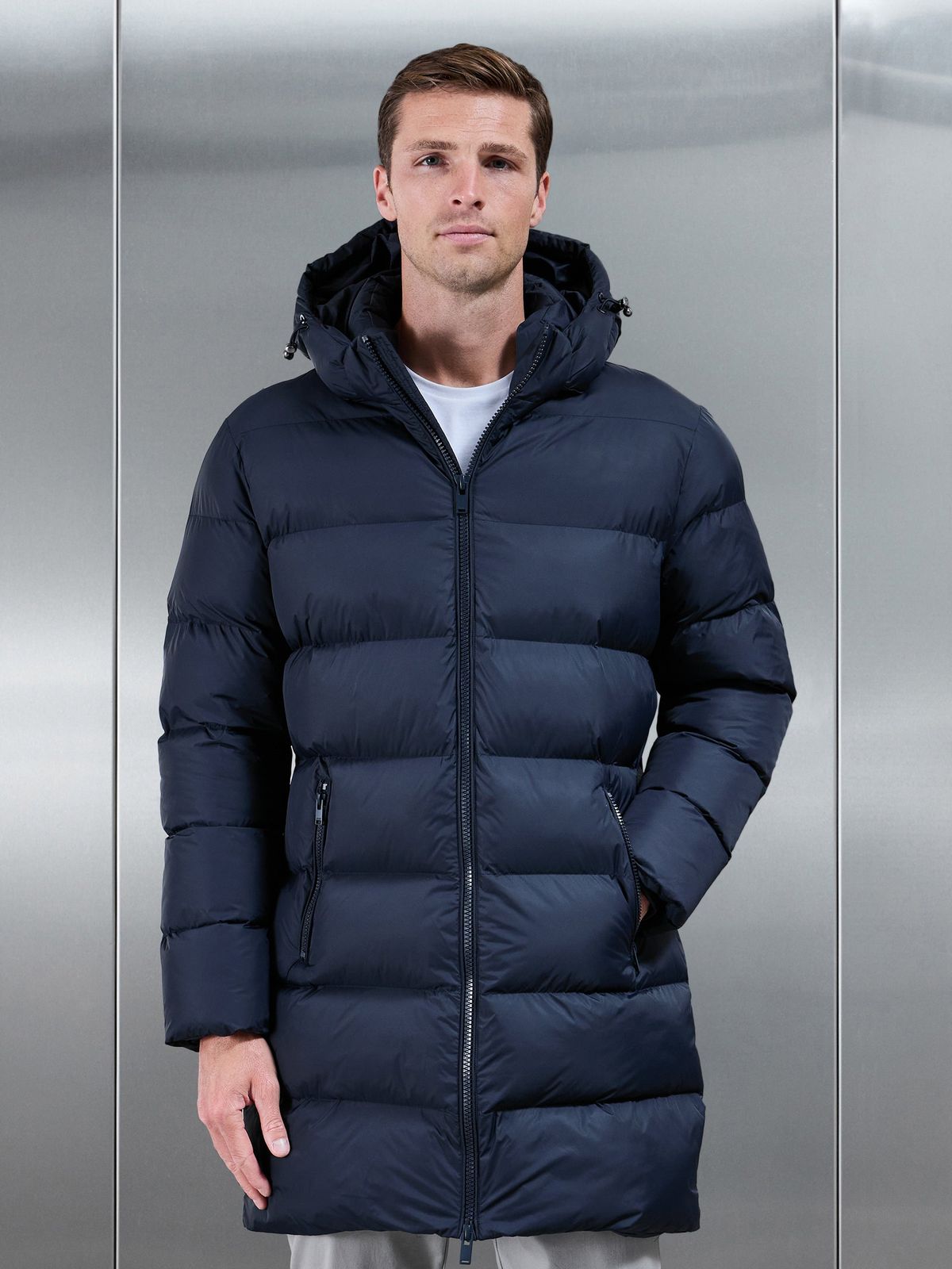 Essential Mid Length Puffer Jacket in Navy