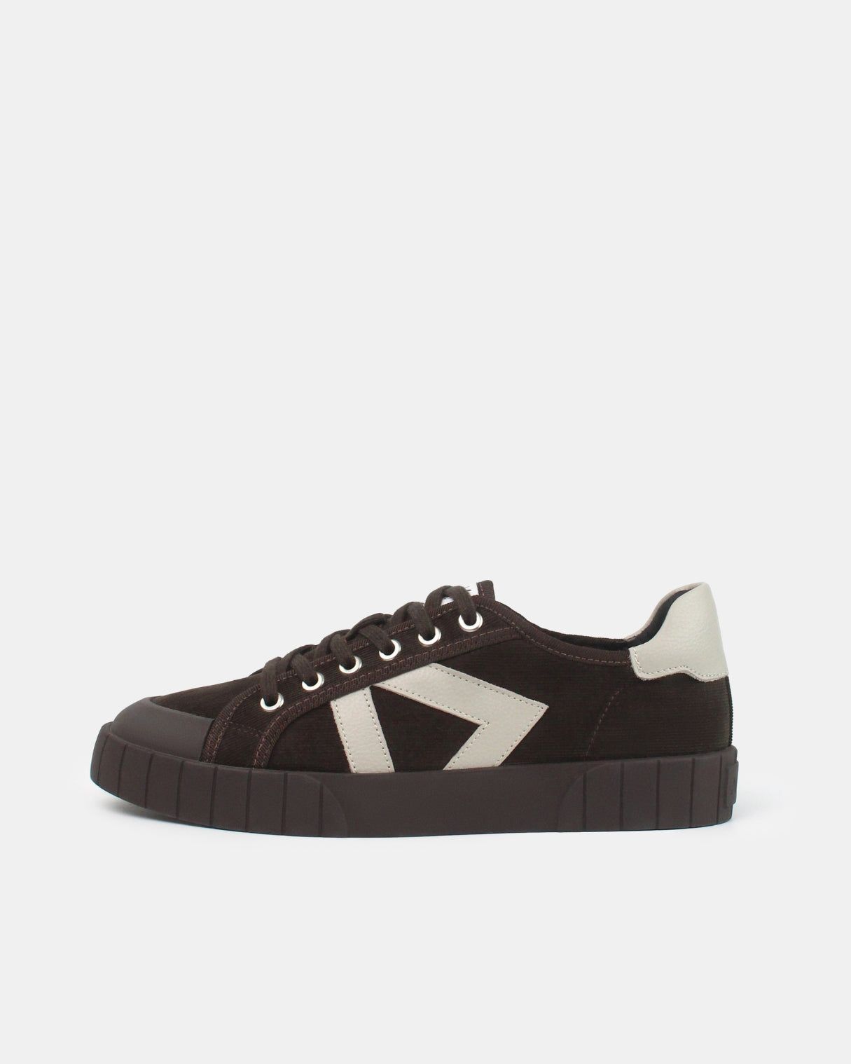 Helios Low Top Trainers - Chocolate Corduroy & Stone Pebbled Leather