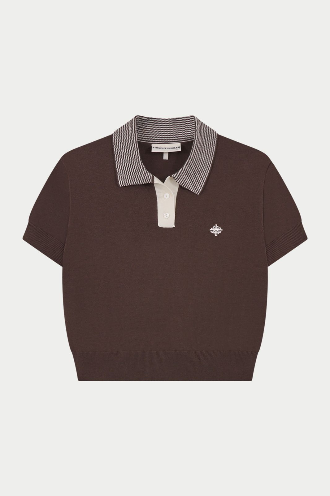 KNITTED COLLAR POLO TOP - BROWN