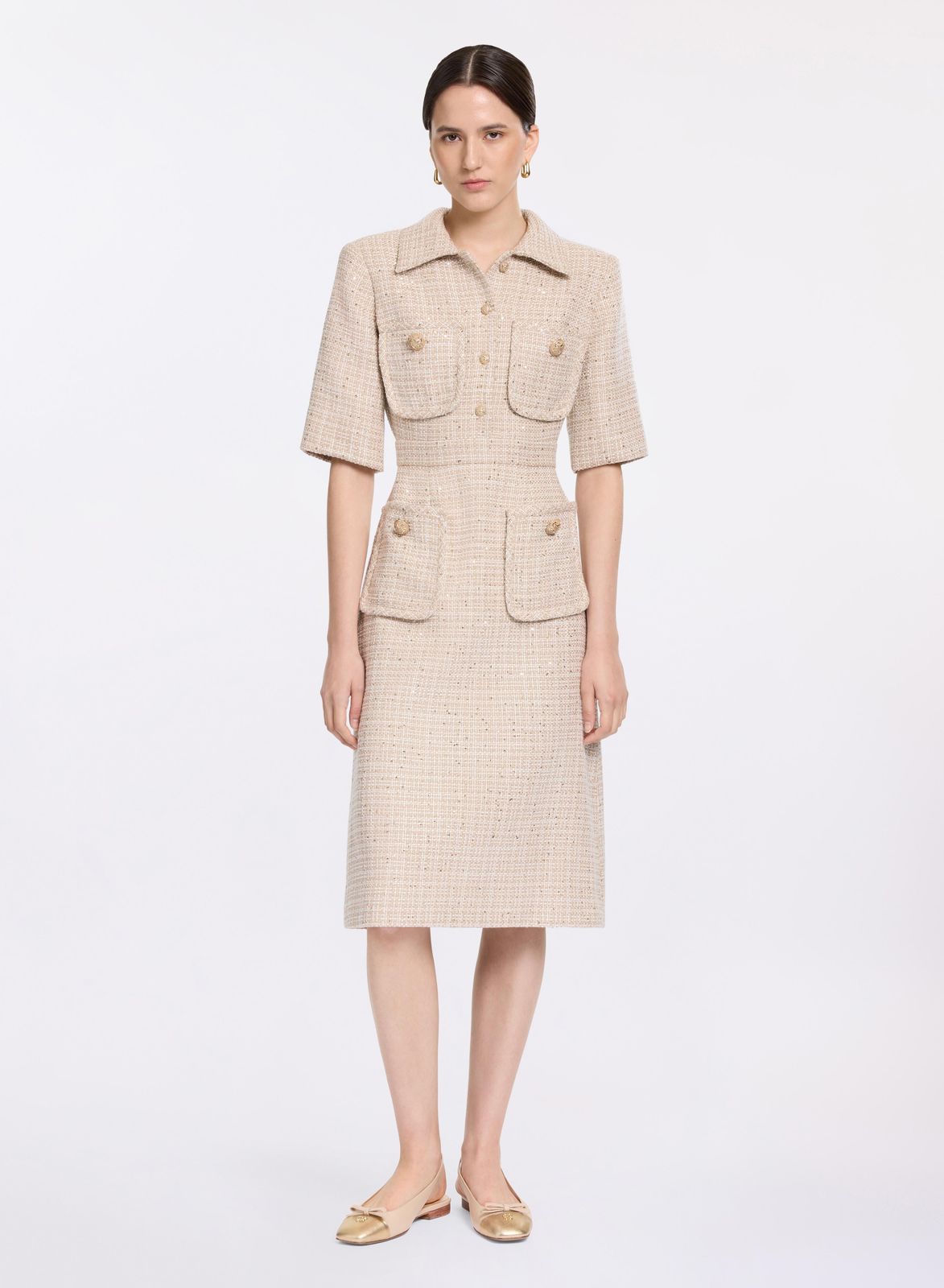 Sequin Tweed Midi Dress
