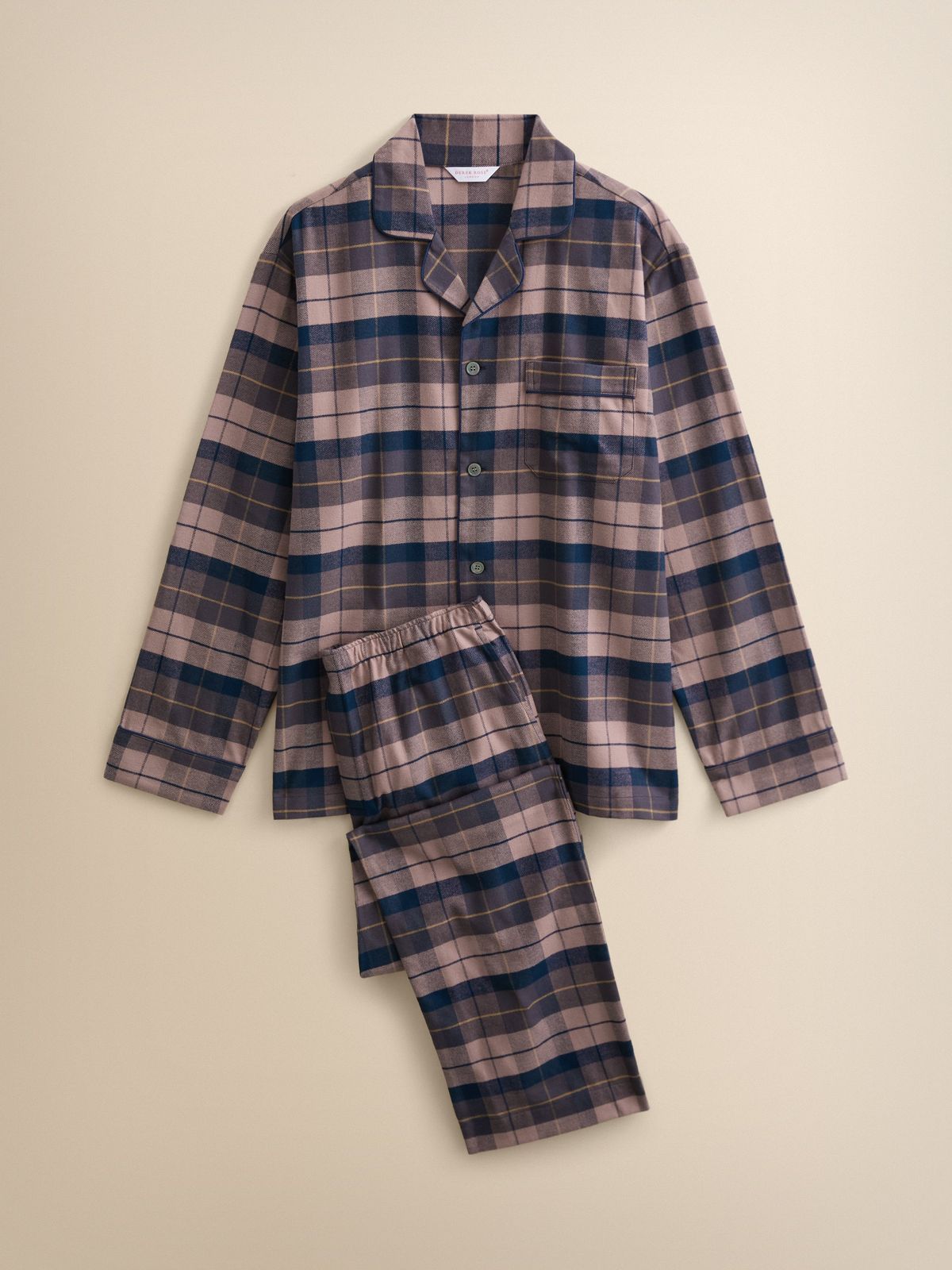 Kelburn Brushed Cotton Pyjamas Navy & Dusty Pink Check