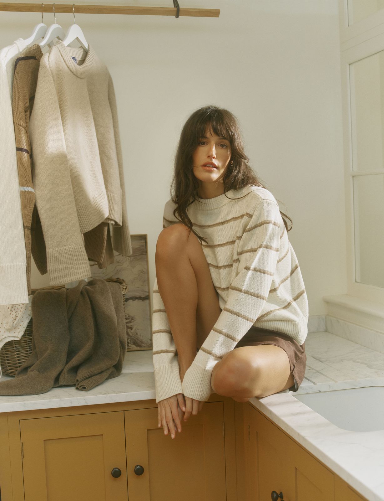 Devon Jumper: Cotton, Ecru and Latte Stripe