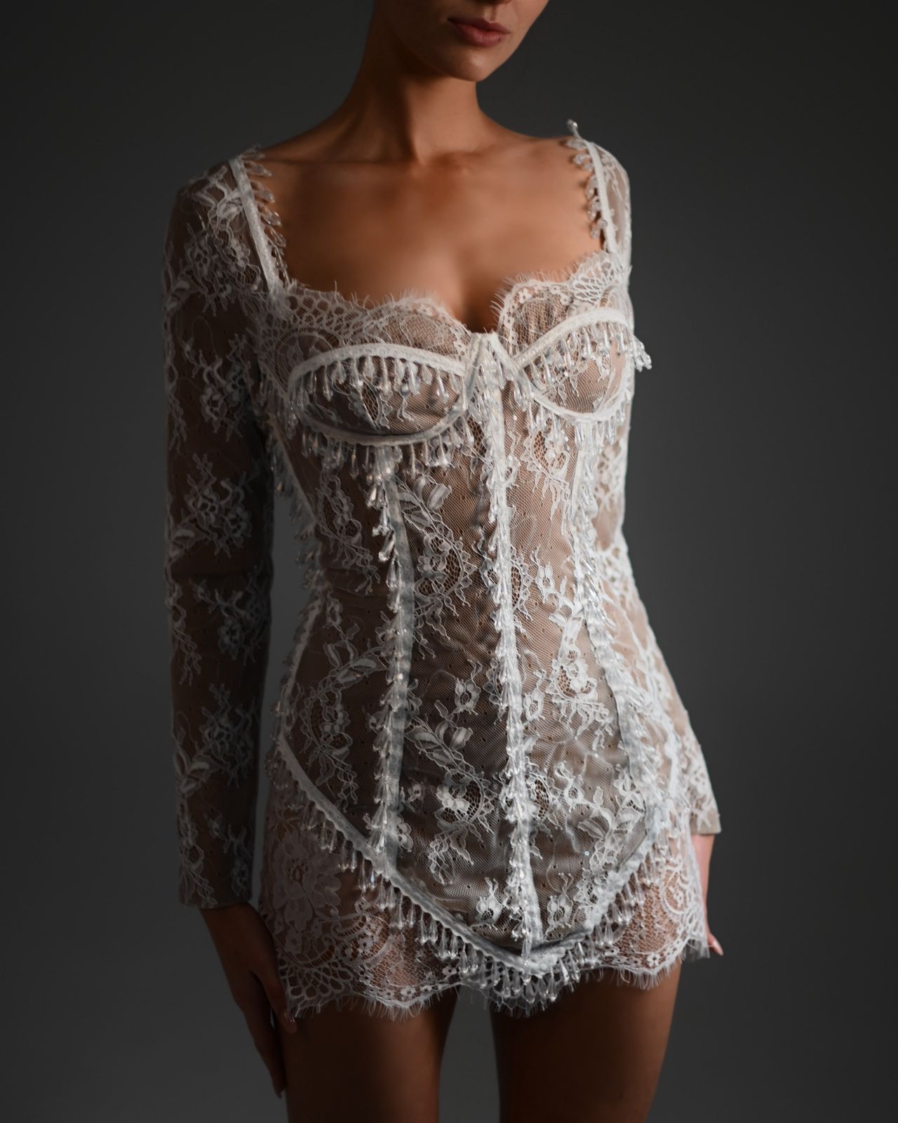 Cici Beaded Dress in White Ready To Ship