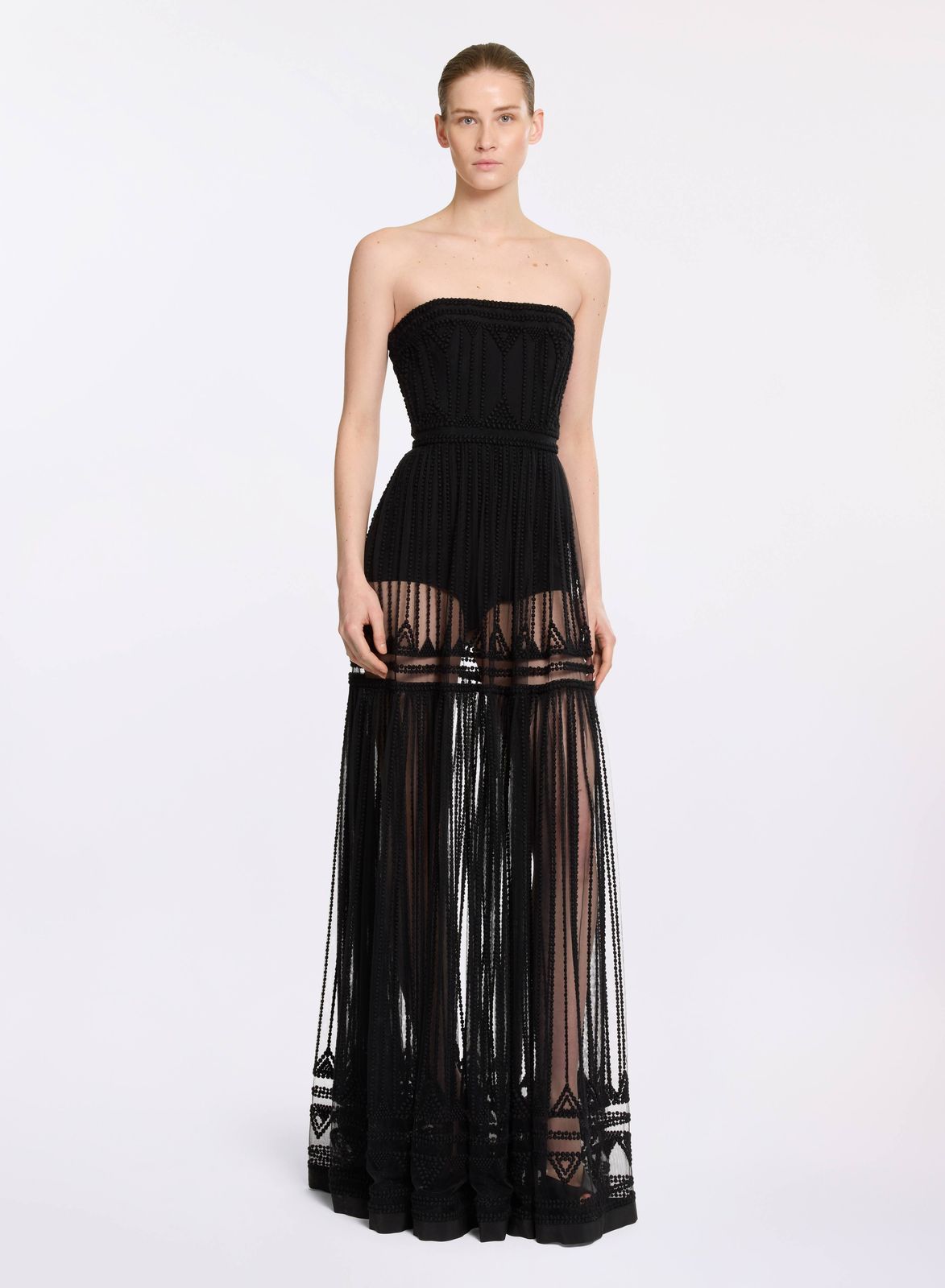 Embroidered Tulle Long Dress