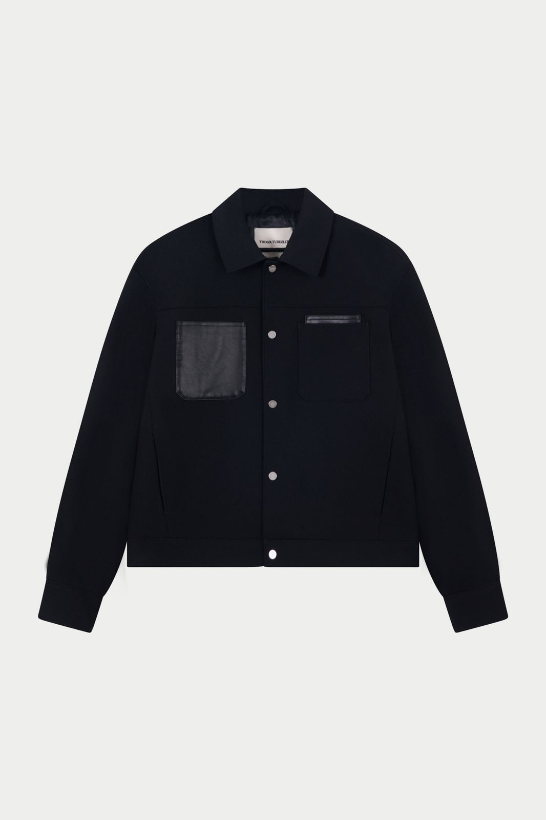 FAUX LEATHER POCKET TAILORED JACKET - BLACK