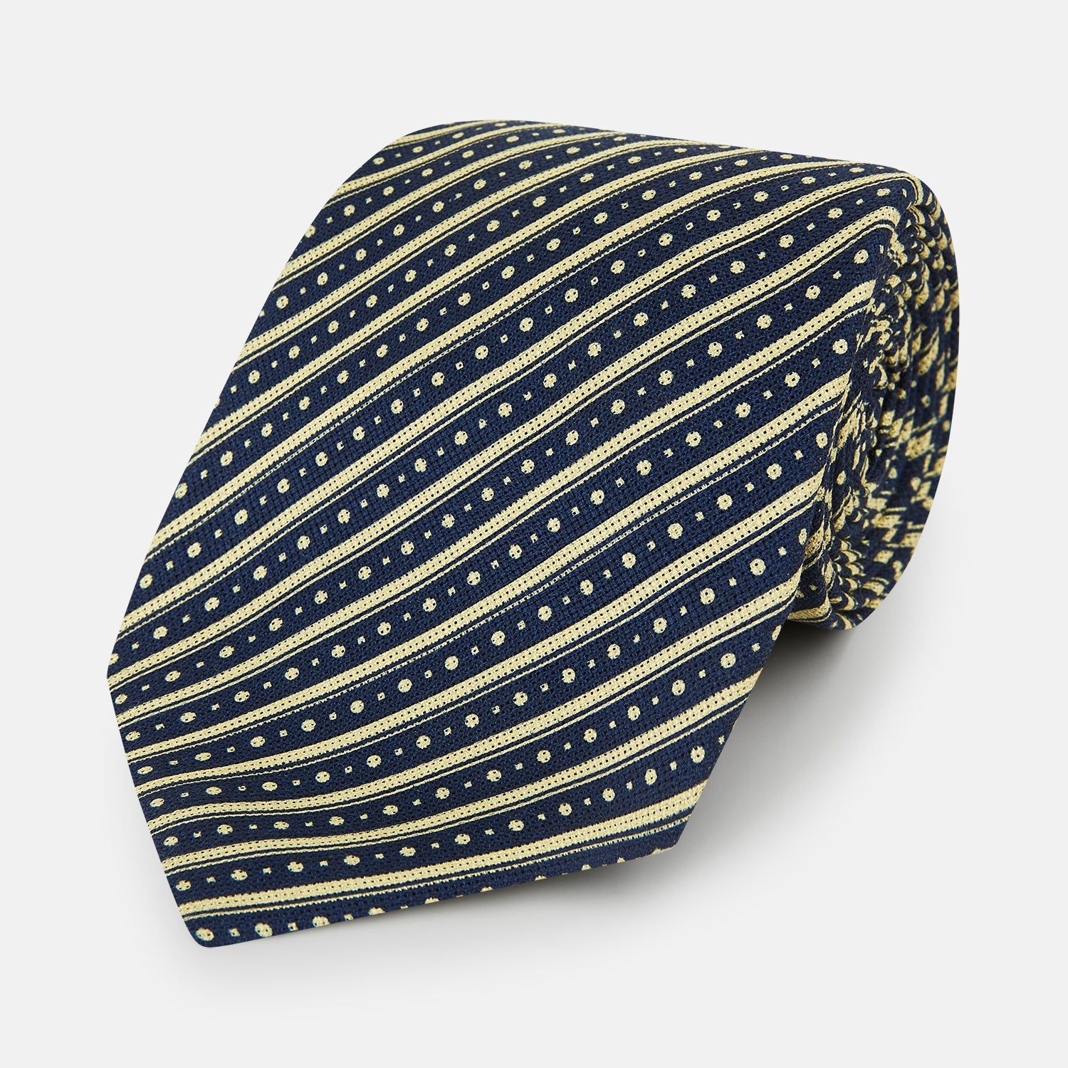 Yellow Beaded Ticking Stripe Printed Silk Tie