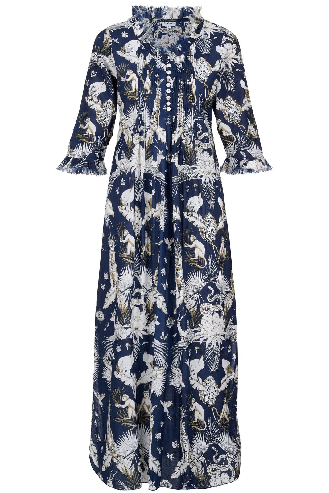 Cotton Annabel Maxi Dress In Navy Tropical