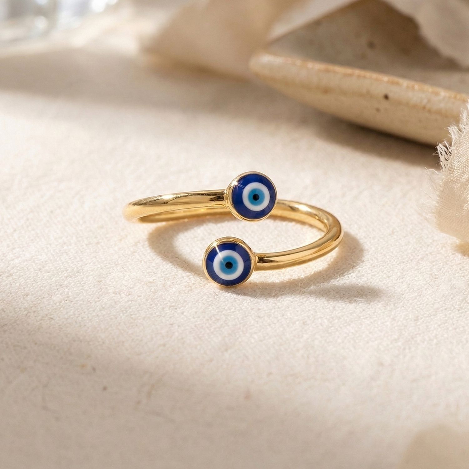 Turkish Blue Evil Eye Nazar Gold Plated Stacking Ring