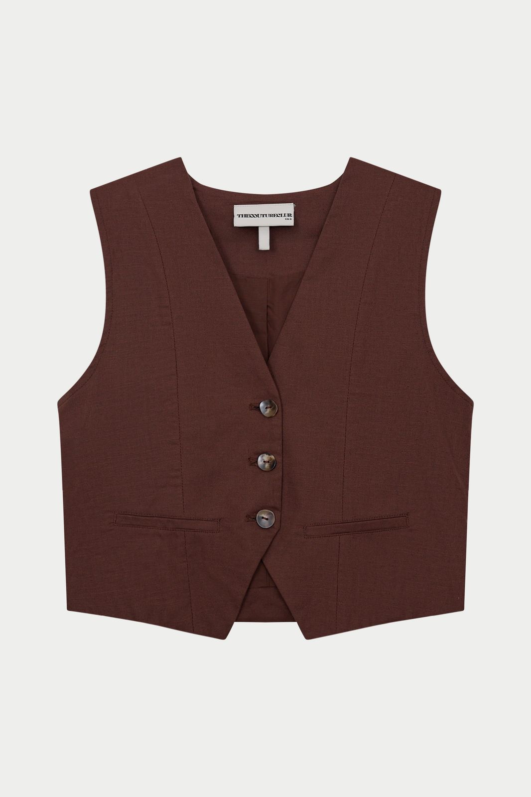 LINEN BLEND WAISTCOAT - CHOCOLATE