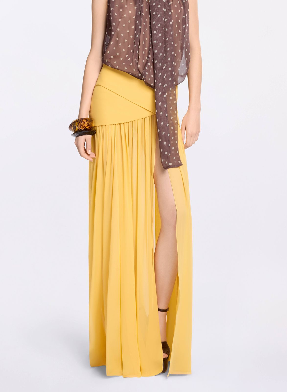 Wrap-Effect Long Silk Skirt