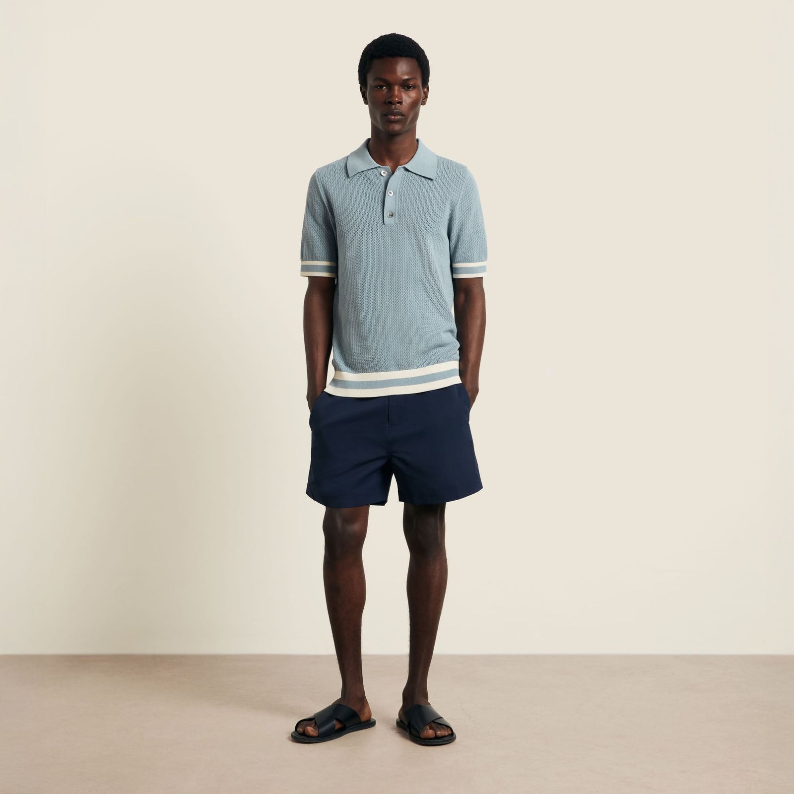 Cotton Open Knit Quinn Polo - Powder Blue