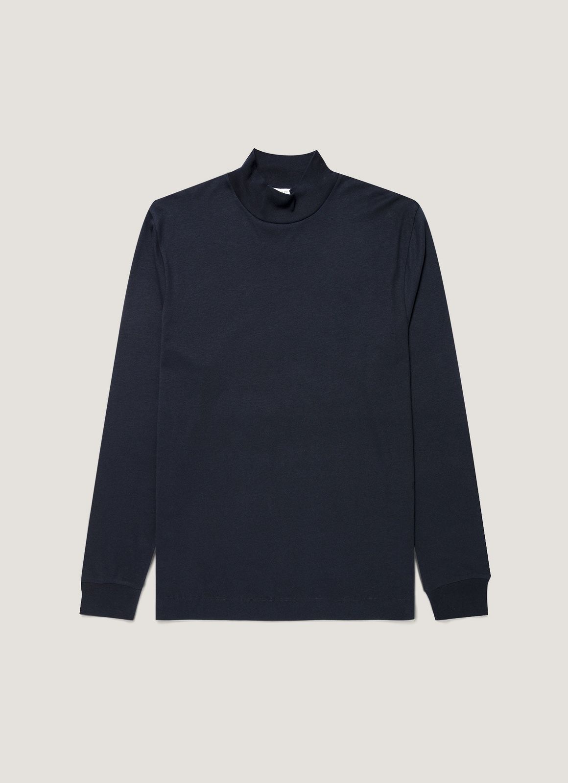 Men's Long Sleeve Brushed Cotton Mock Neck T-shirt in Midnight Navy