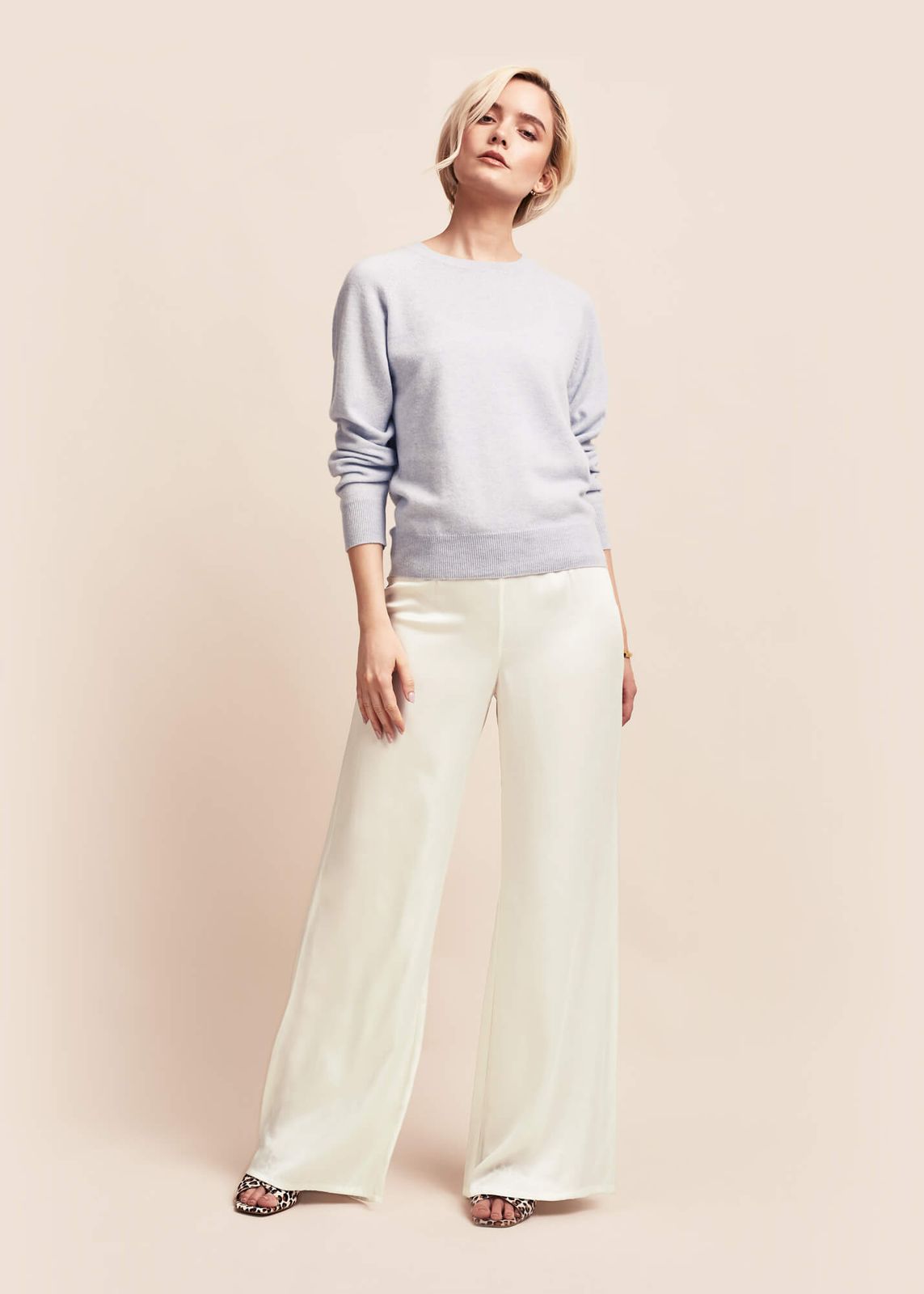 Eva Ivory Silk Palazzo Trousers