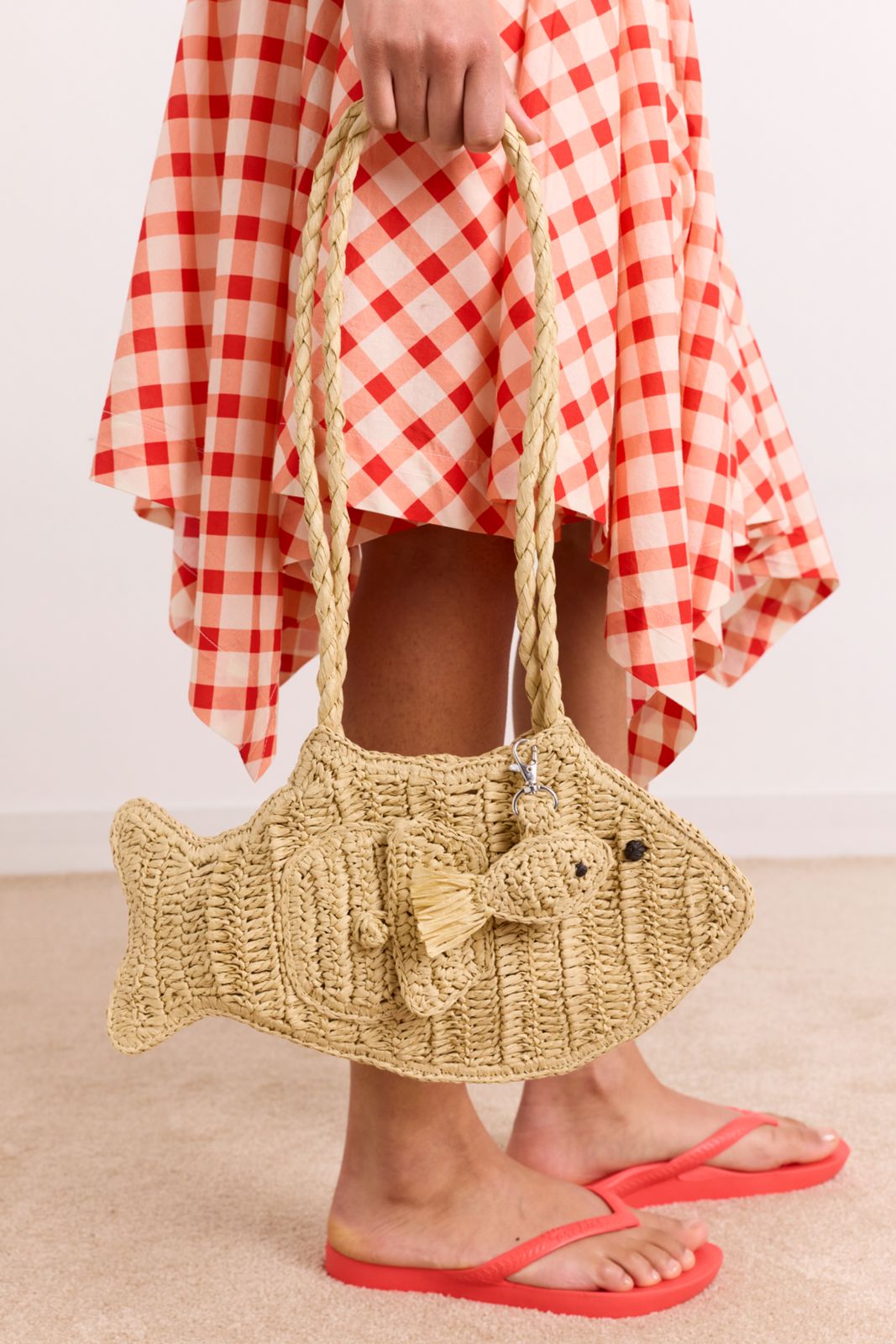 Fish Bag With Bag Charm - Natural