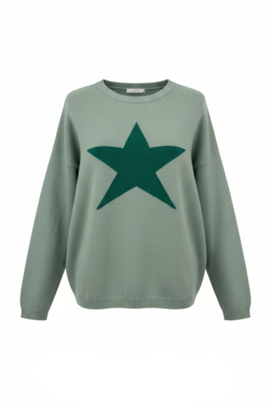 Cashmere Mix Sweater In Sea Green With Dark Green Star