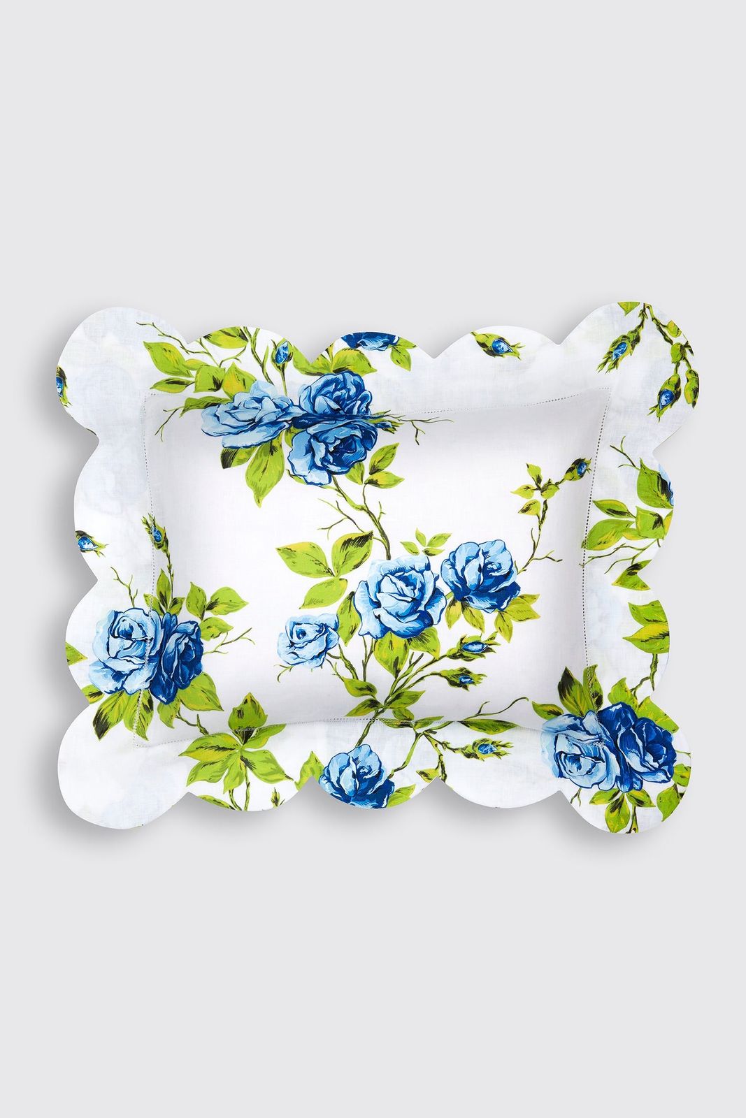 Roma Ajour Pillow Slip in Large Blue Roses Print