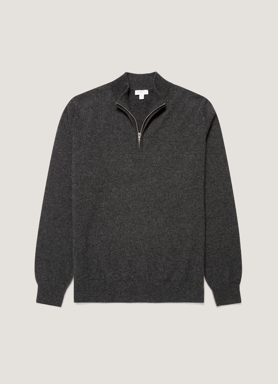 Men's Cashmere Half Zip Jumper in Charcoal Melange