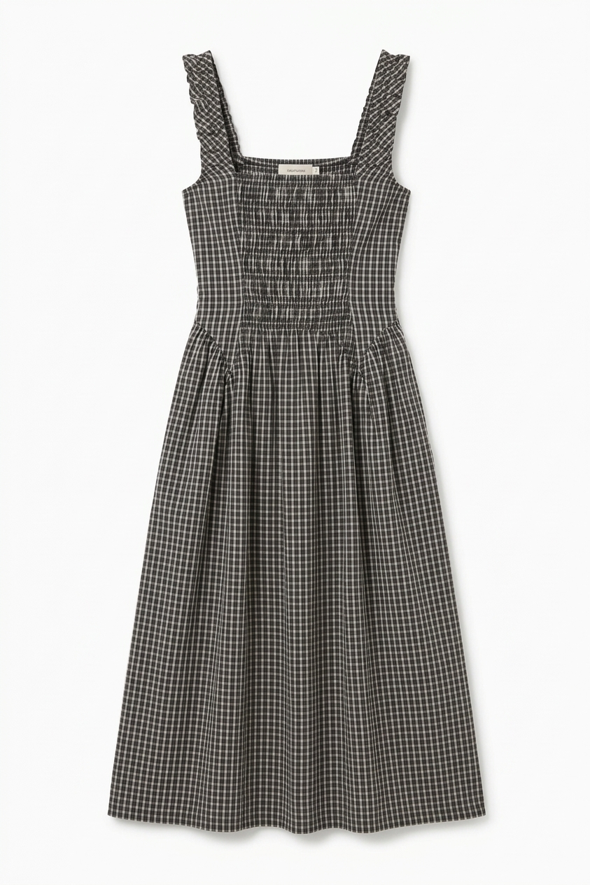 Molly Midi Dress - Navy Green Check