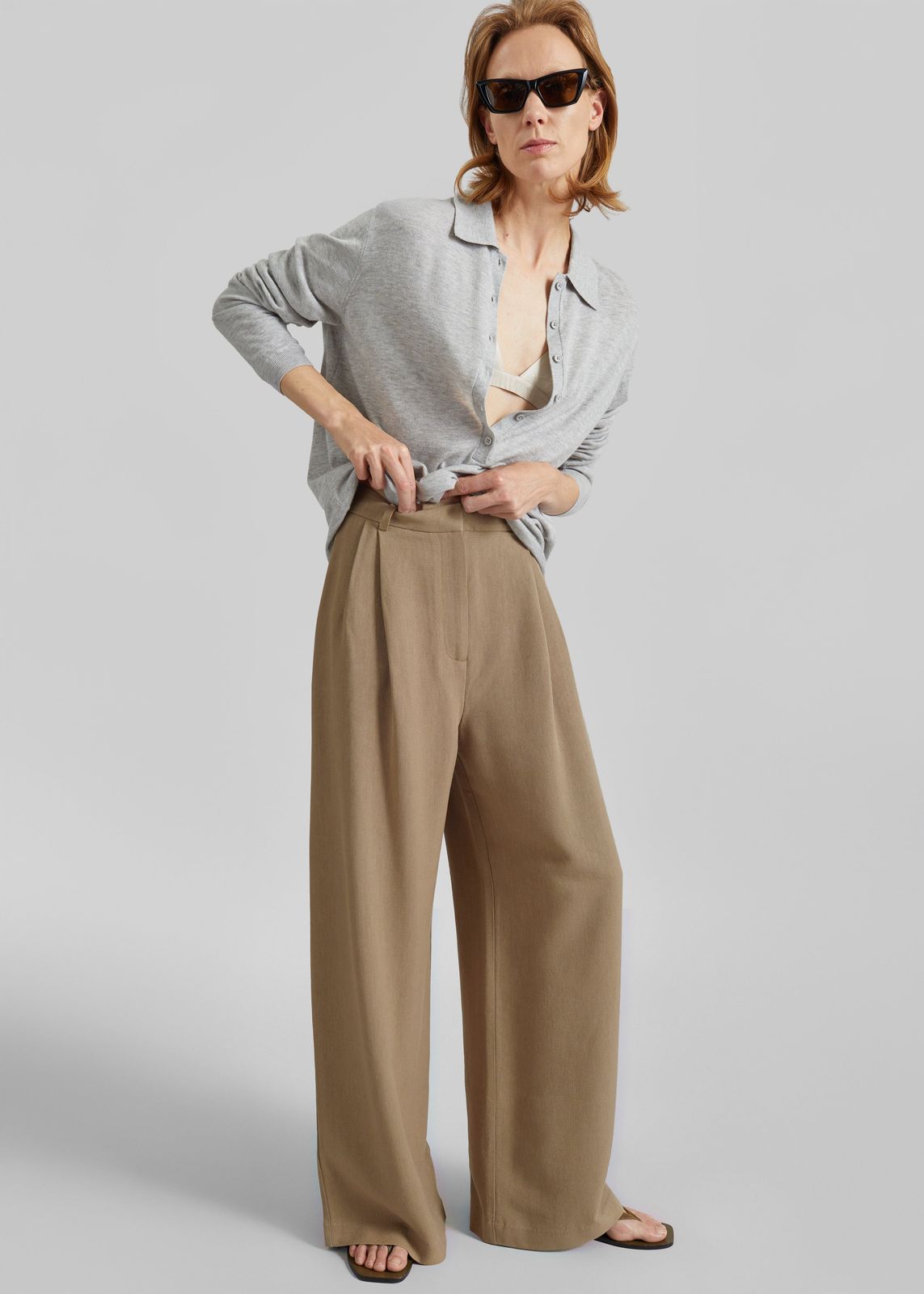 Marfa Linen Pleated Trousers - Camel