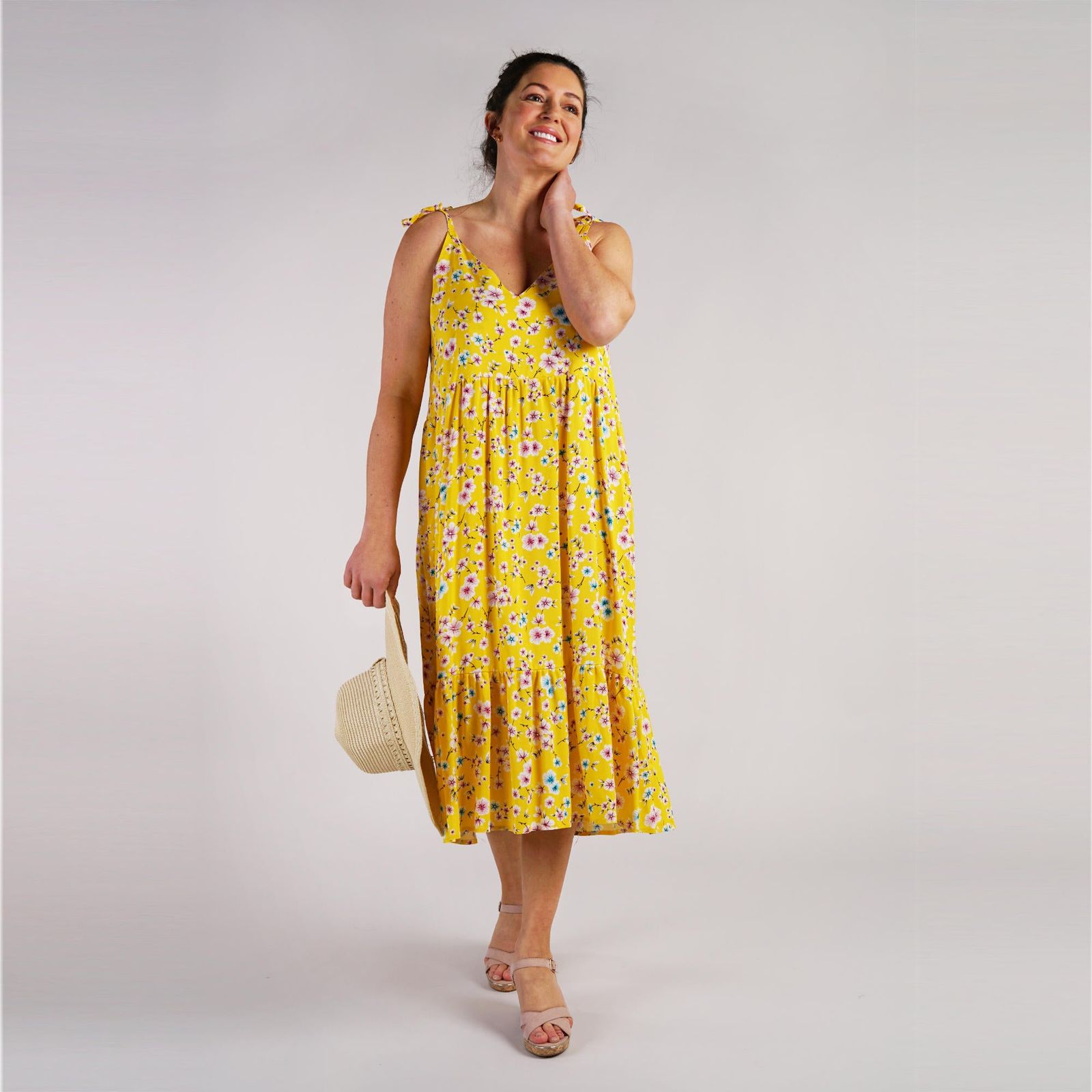 Yellow Floral Sundress | Natalia Softly Gathered Strappy Dress