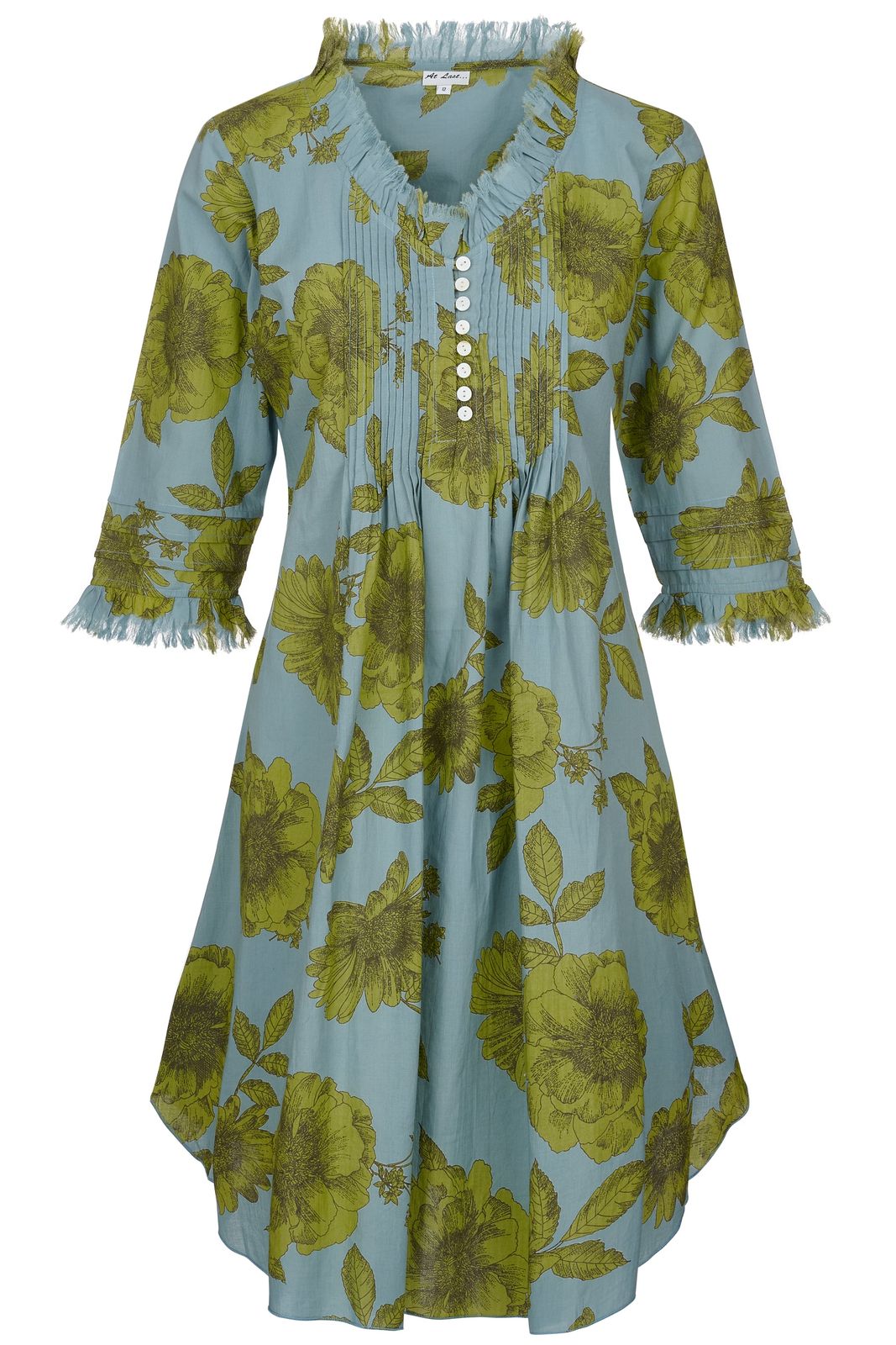 Annabel Cotton Tunic In Lime & Grey