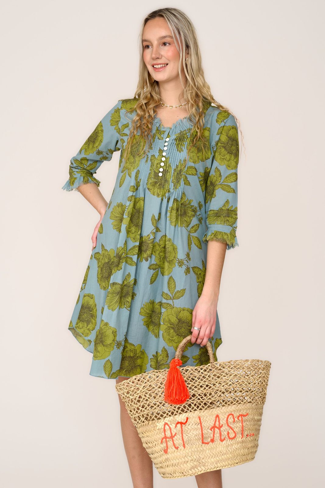 Annabel Cotton Tunic in Lime & Grey