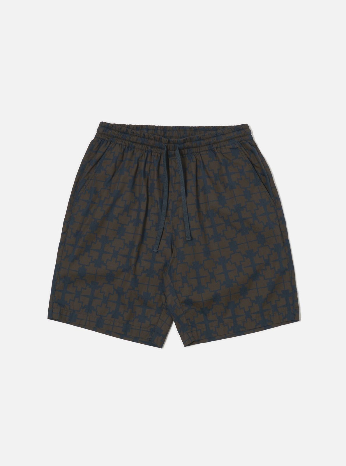 Navy Mitla Print Cotton Simple Short