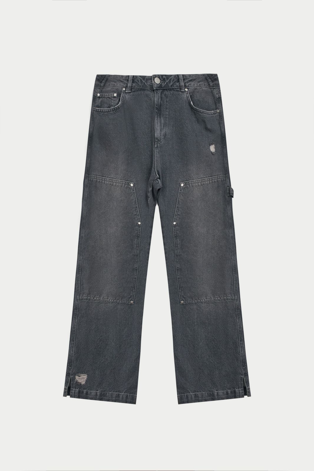 DENIM RIVET DETAIL CARPENTER JEANS - GREY WASH