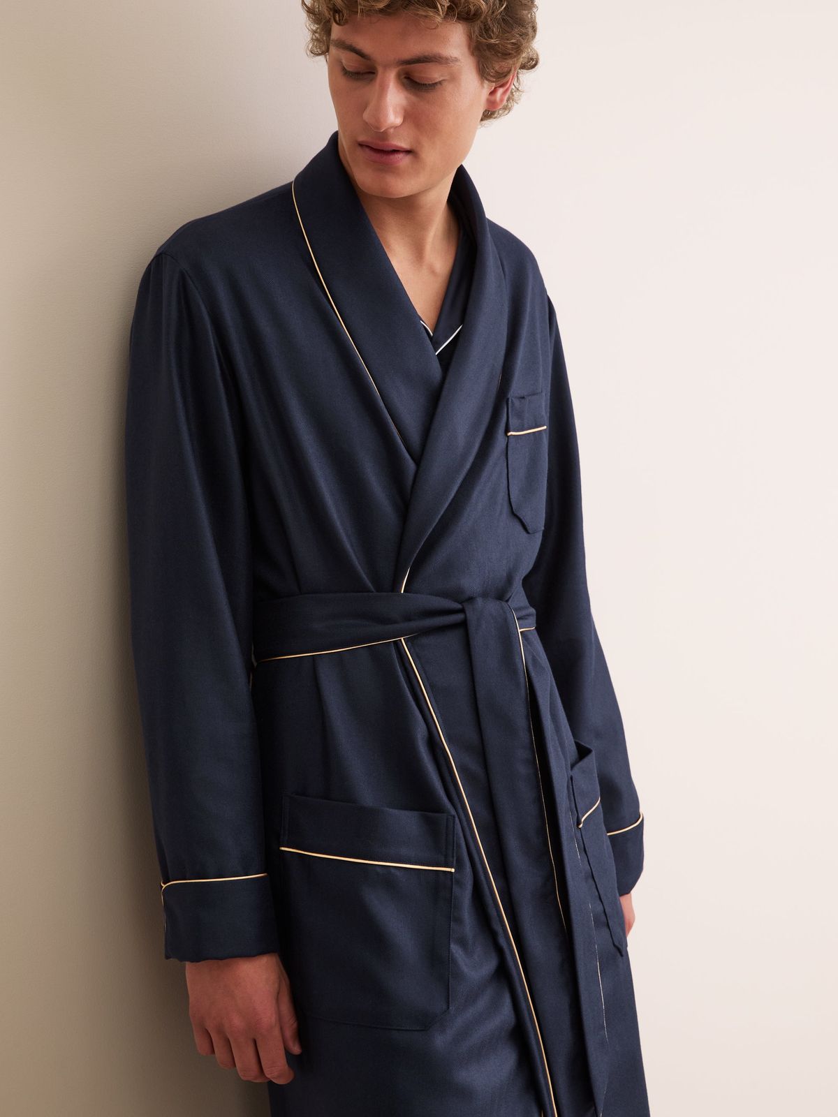 Duke Cashmere Dressing Gown Navy Blue