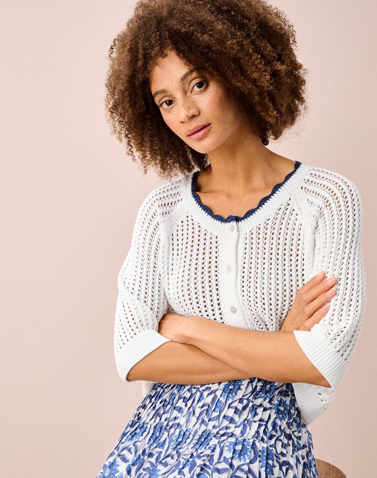 Cotton Knit Crochet Cardigan