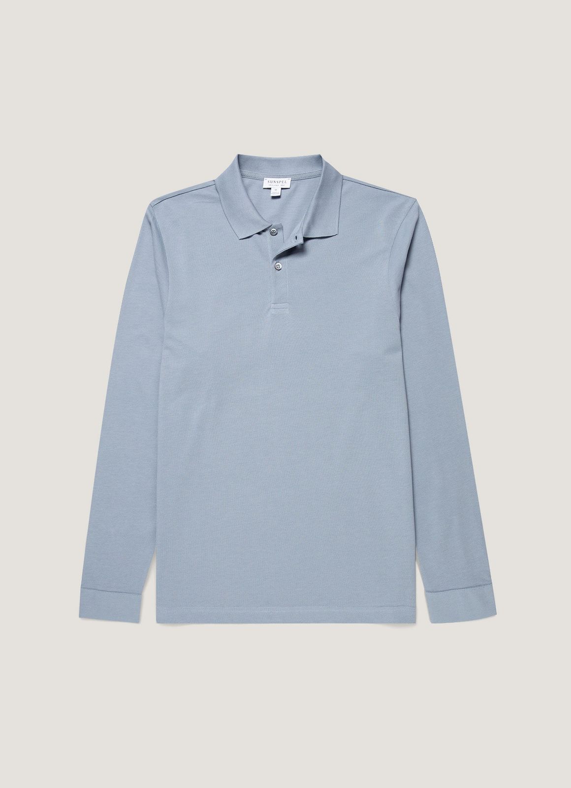 Men's Long Sleeve Piqué Polo Shirt in Powder Blue
