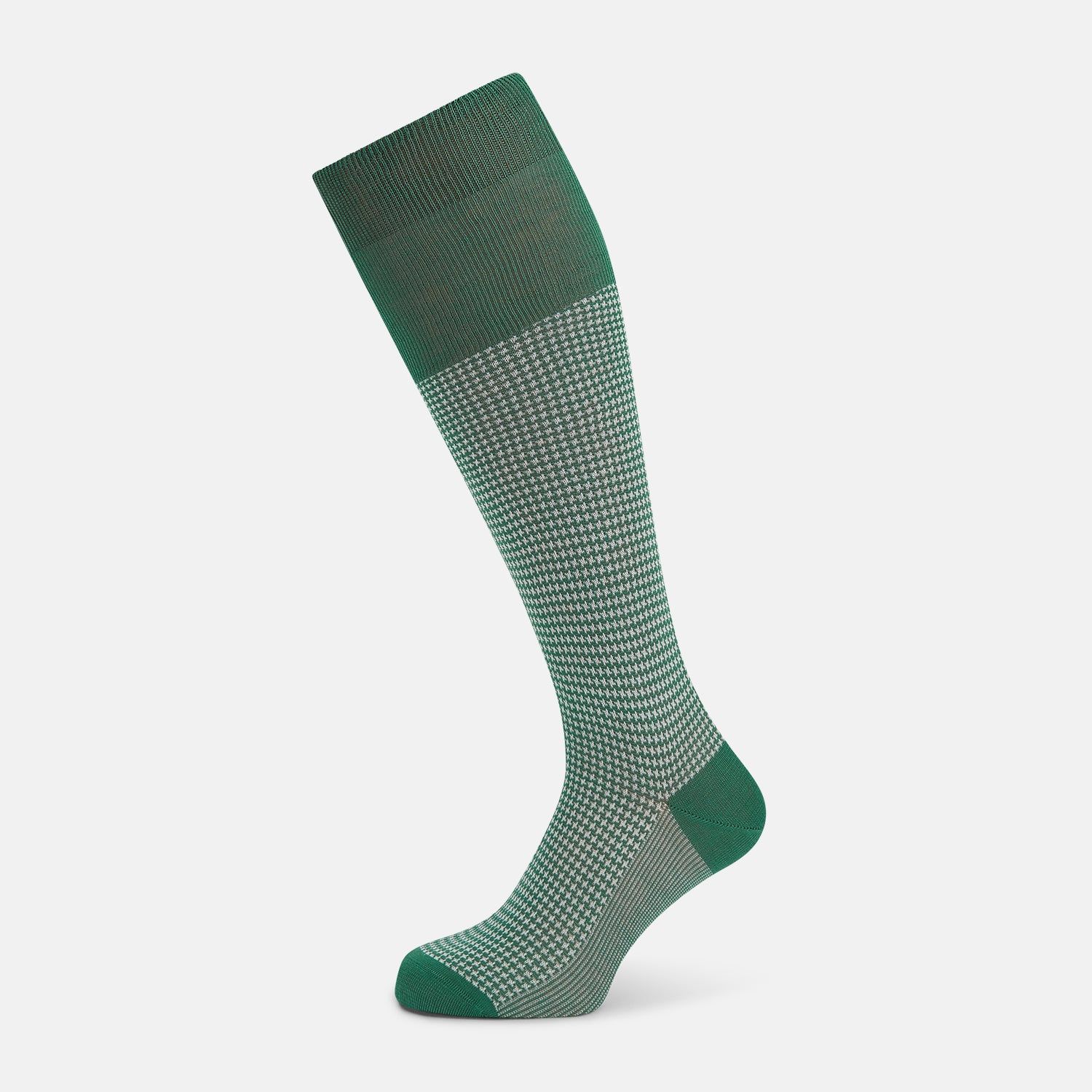Ivory/green Houndstooth Long Socks