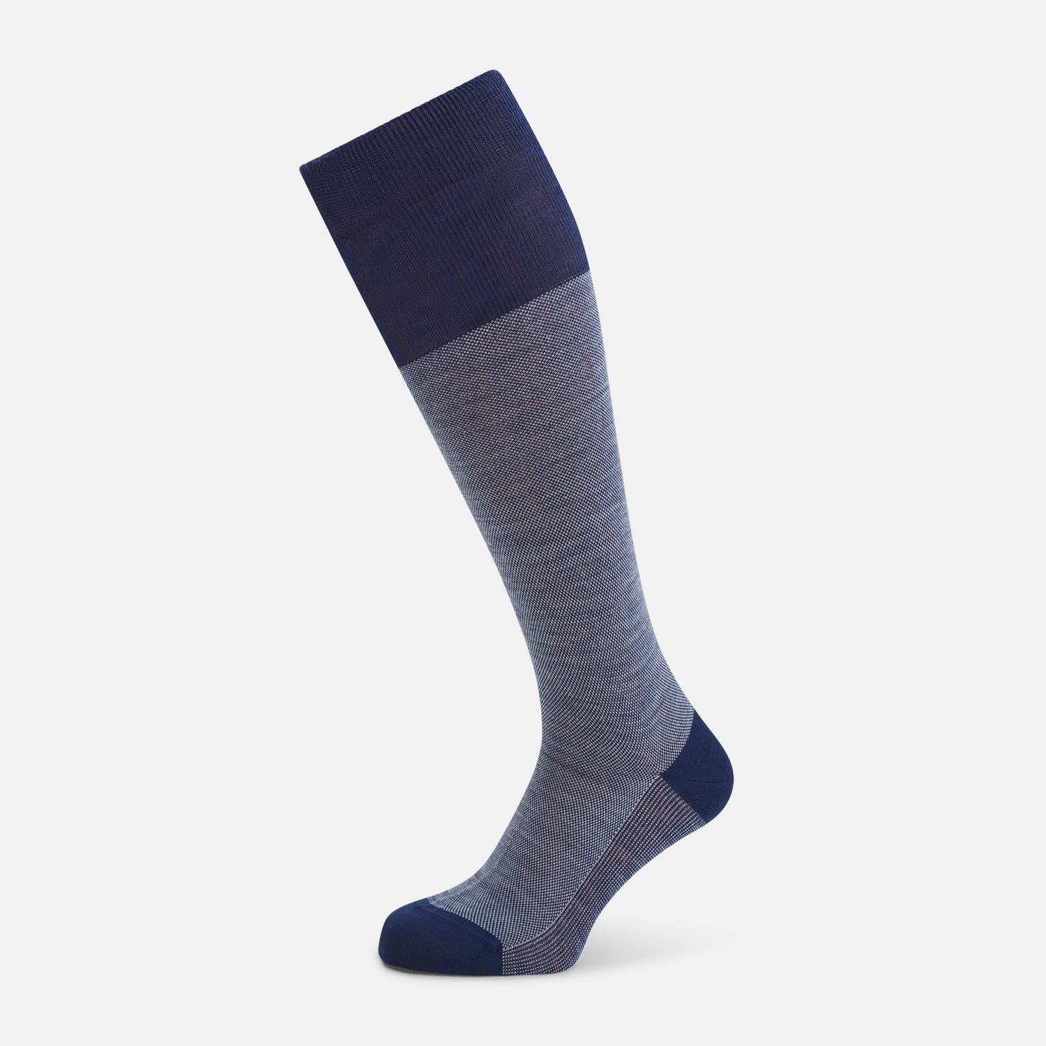 Pale Blue Denim Patterned Wool Long Socks