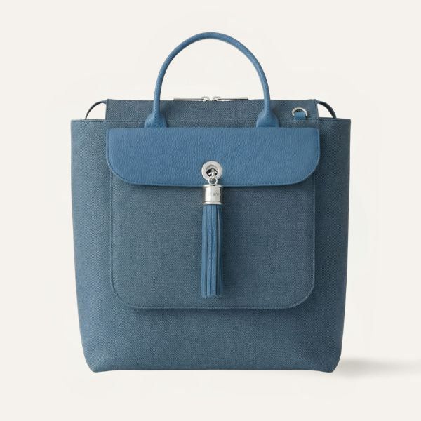 Poppy Backpack - Tweed | Blue Denim Retro Blue with Silver hardware