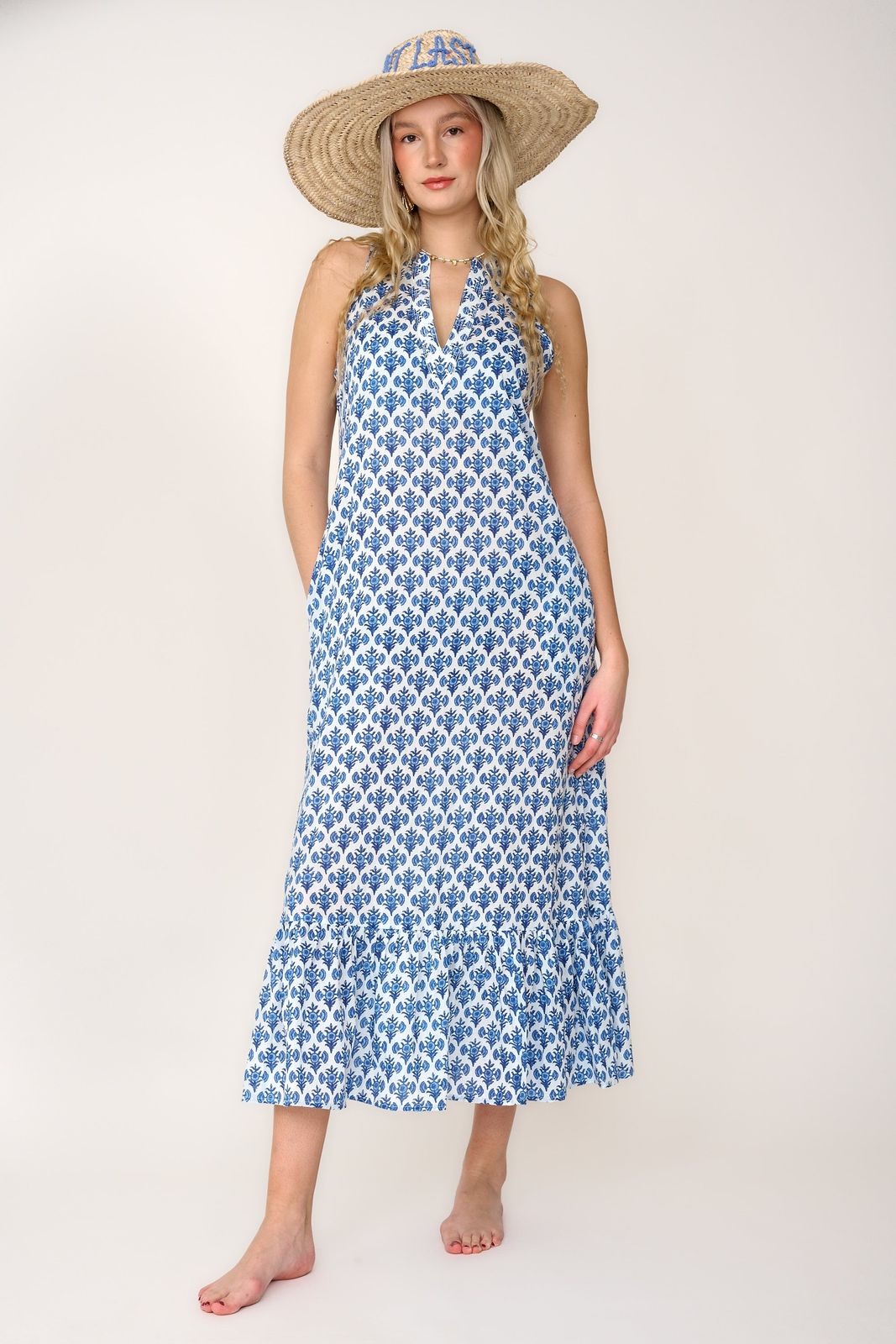 Cotton Lombock Midi Dress in Blue Thistle