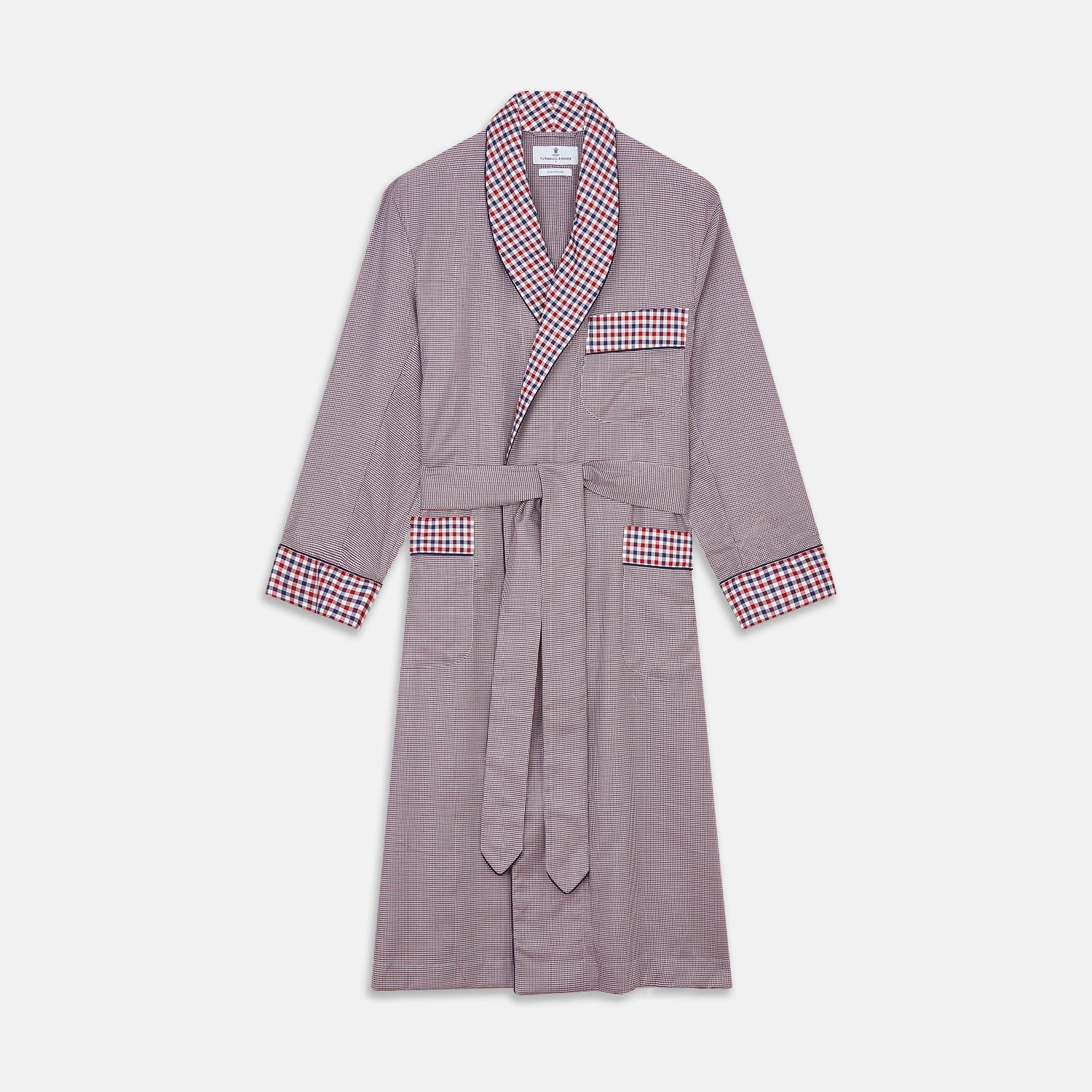 Burgundy Multi Check Contrast Cotton Gown