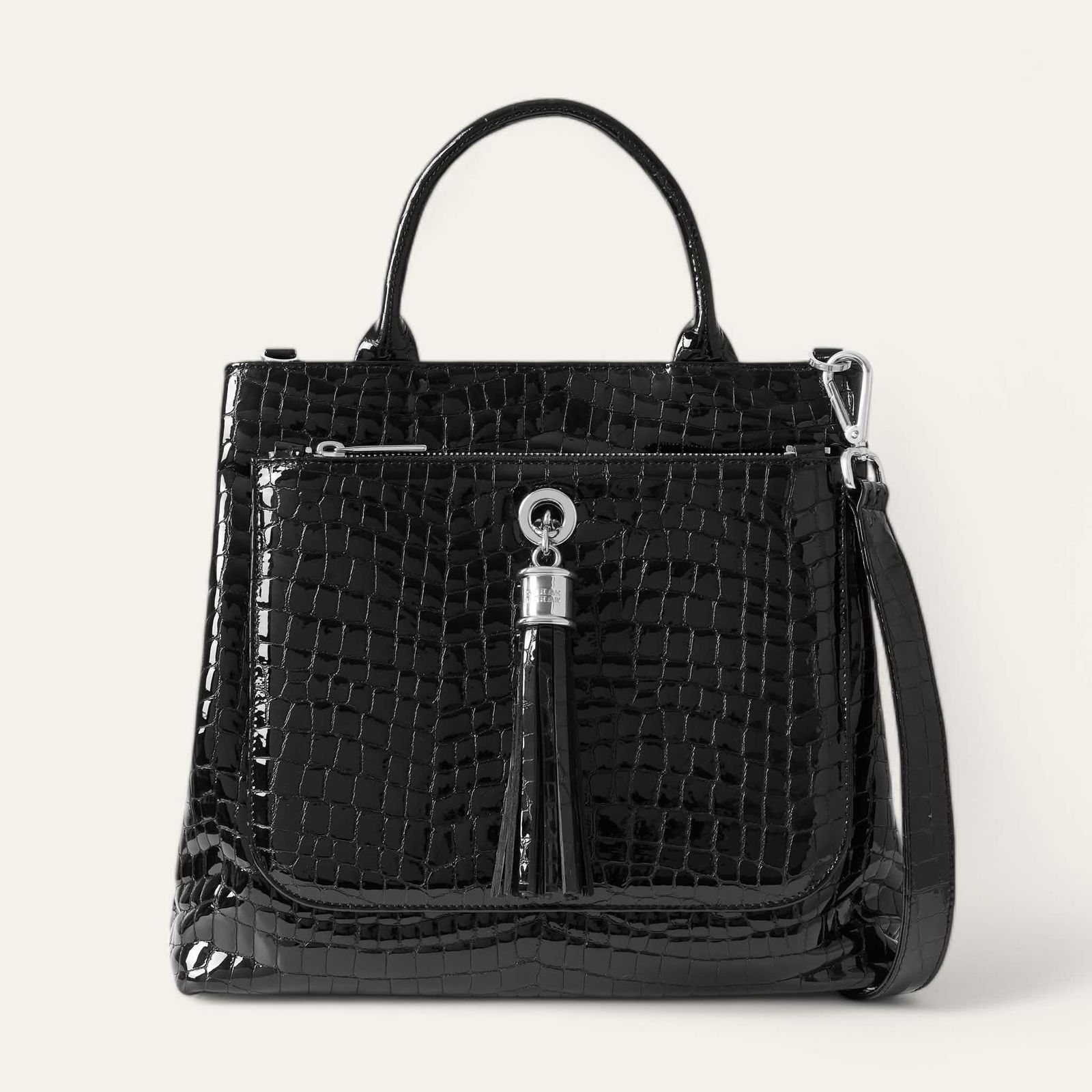 Dahlia Tote Patent | Black Patent Croc with Silver hardware