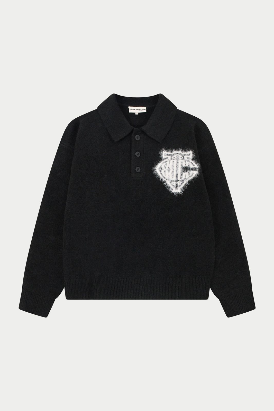 MONOGRAM FLUFFY KNIT POLO - BLACK