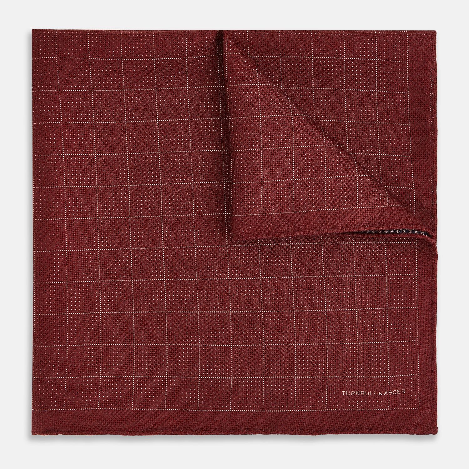 Checked Burgundy Pocket Square in Silk
