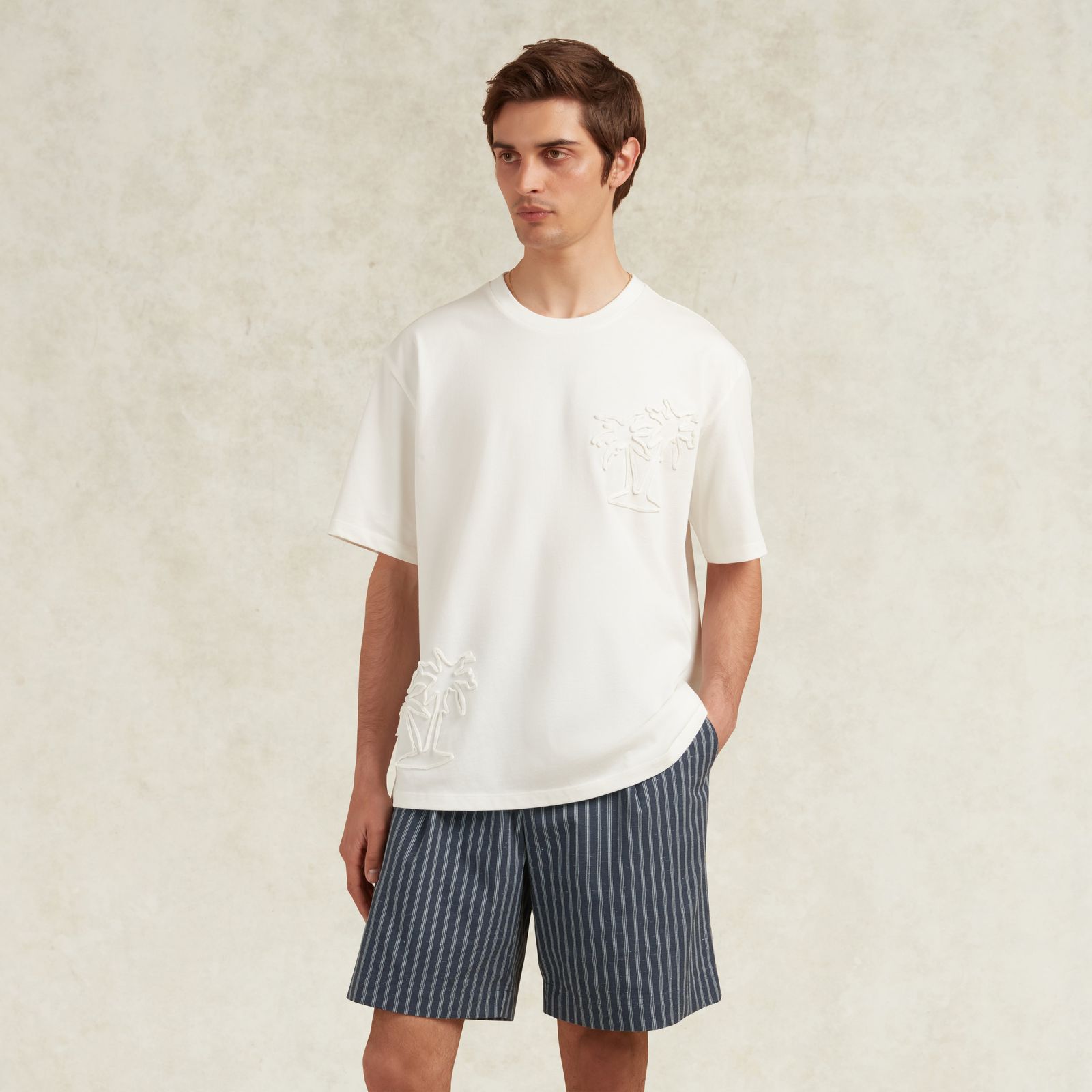 PALMEIRAS COTTON APPLIQUE DETAIL T-SHIRT - WHITE