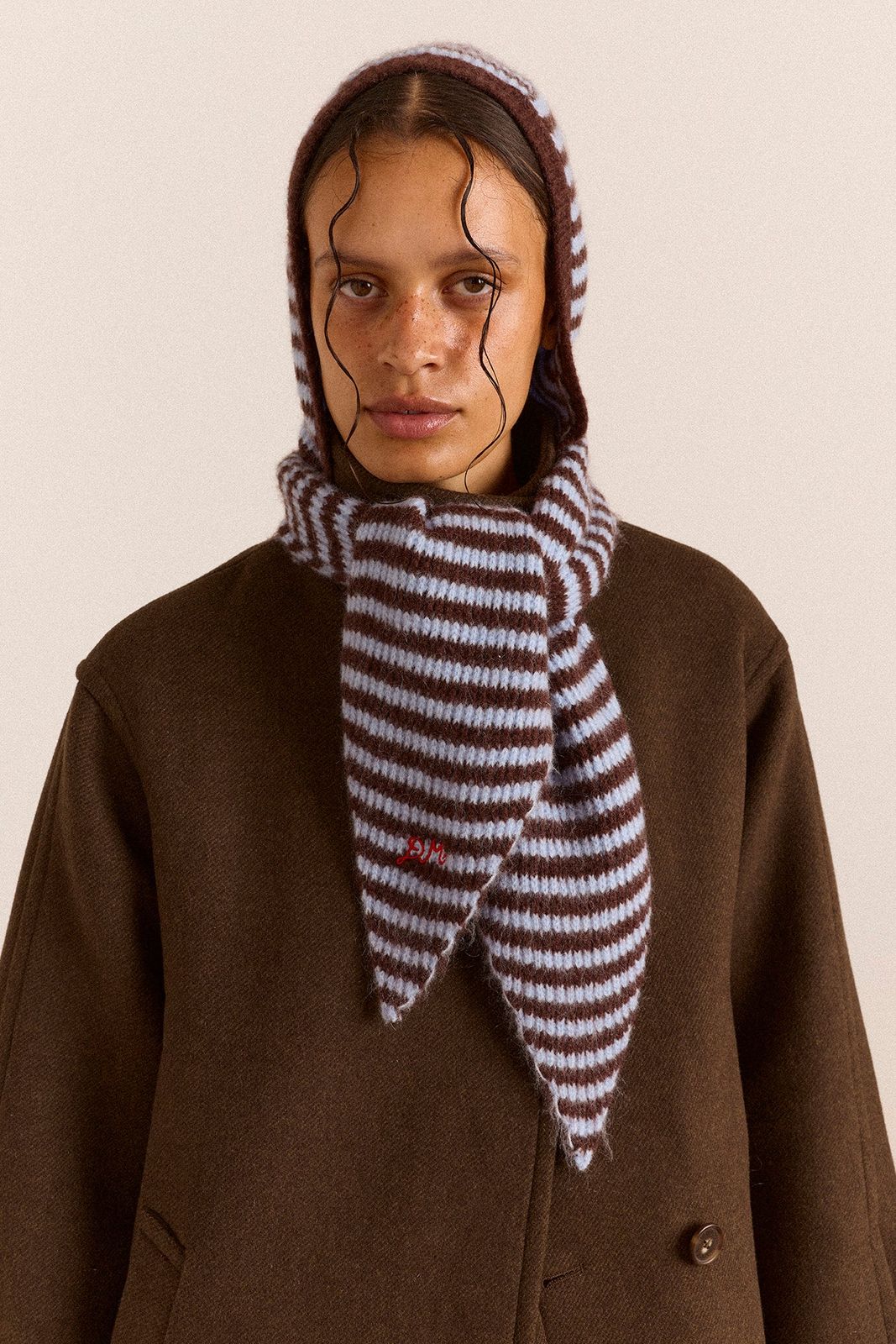 Tie Front Hood - Blue & Choc Stripe