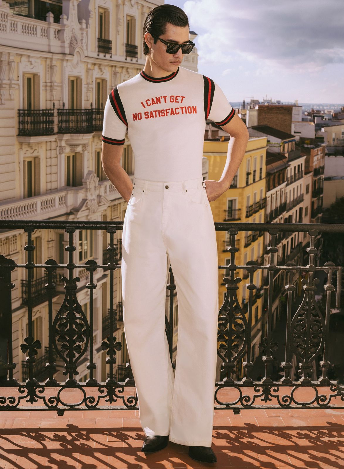 White High Waisted Side Buckle Barrel Leg Jeans