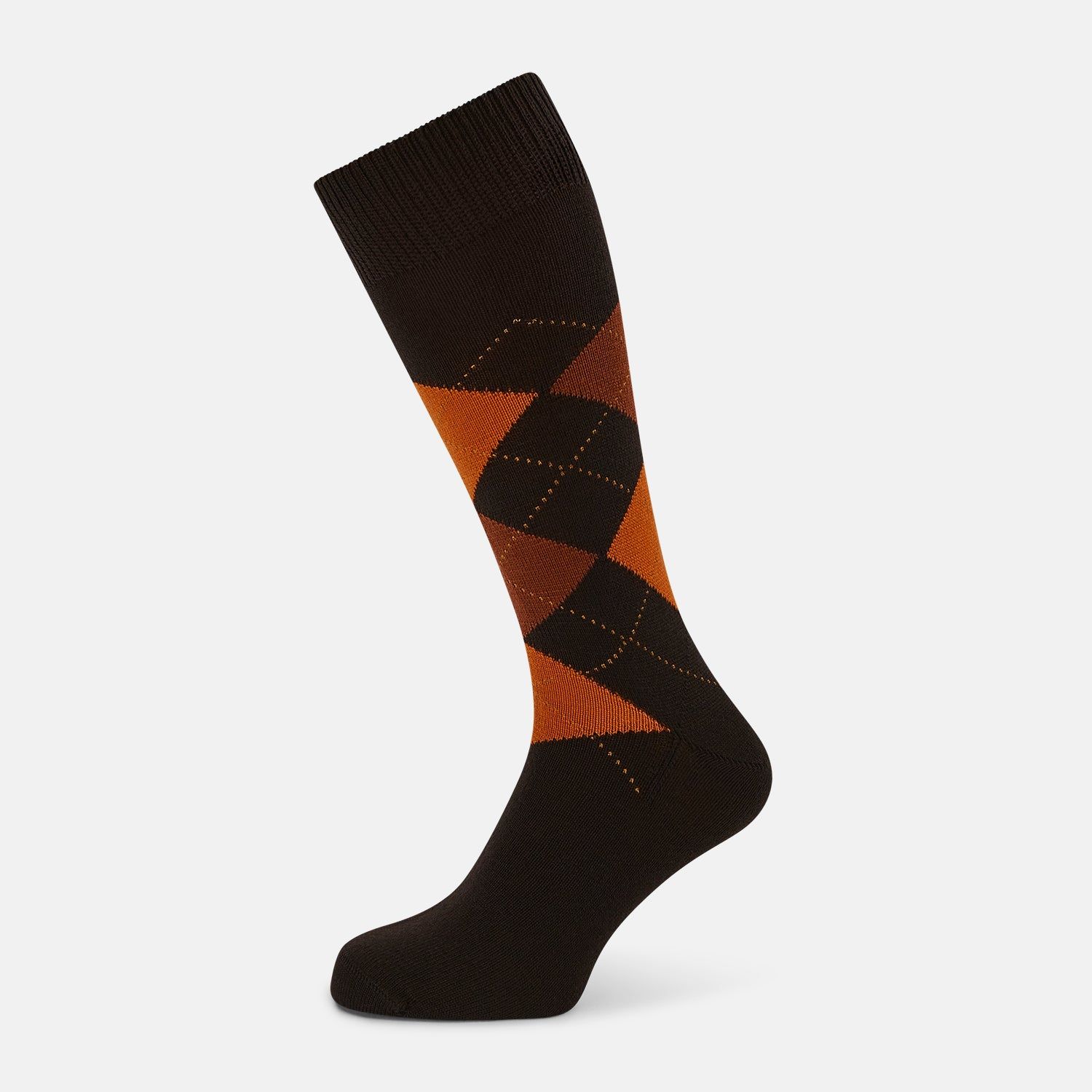 Brown & Orange Check Wool Mid-length Socks