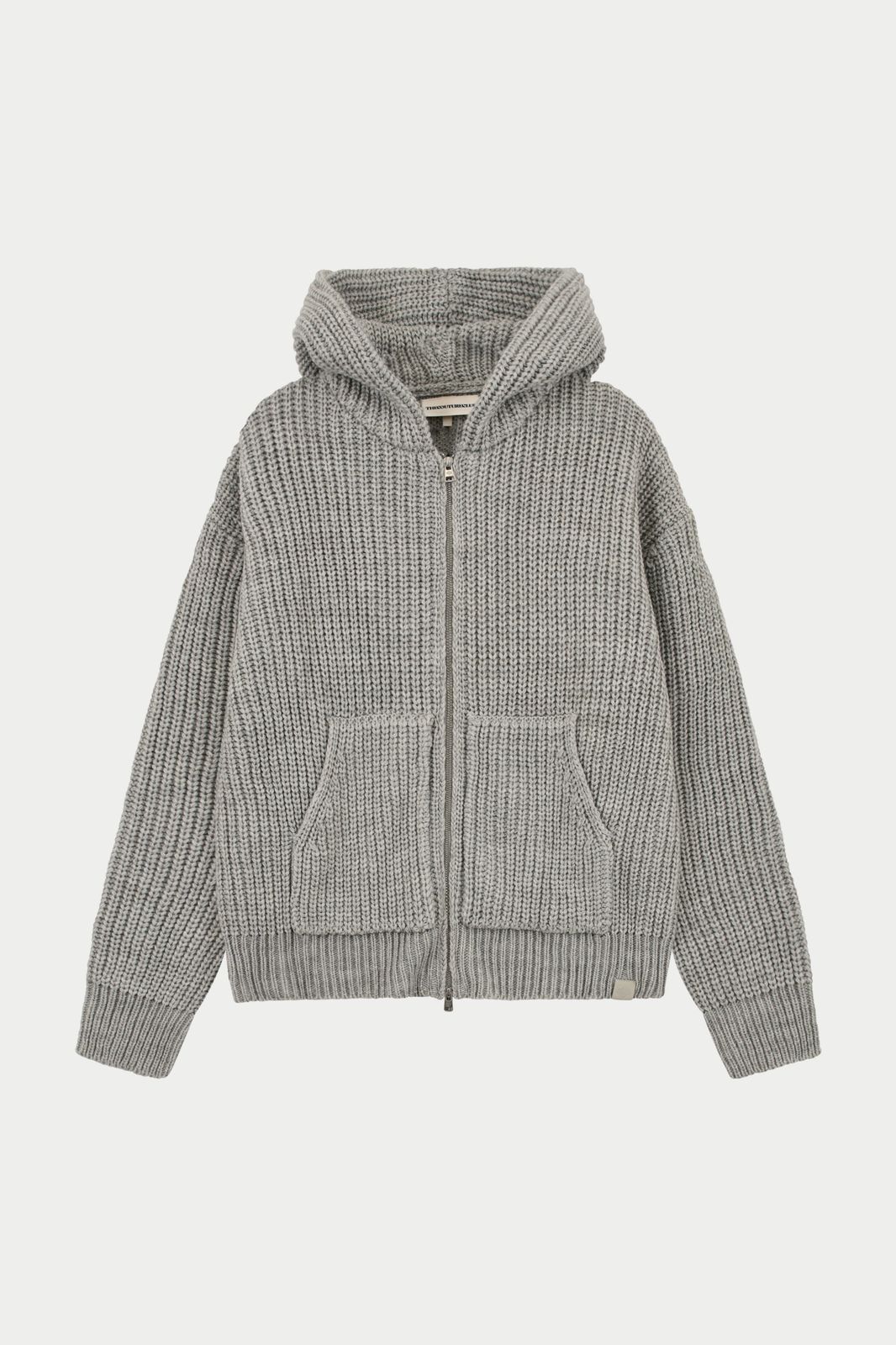 HEAVY RIB KNITTED ZIP THROUGH HOODIE - GREY MARL
