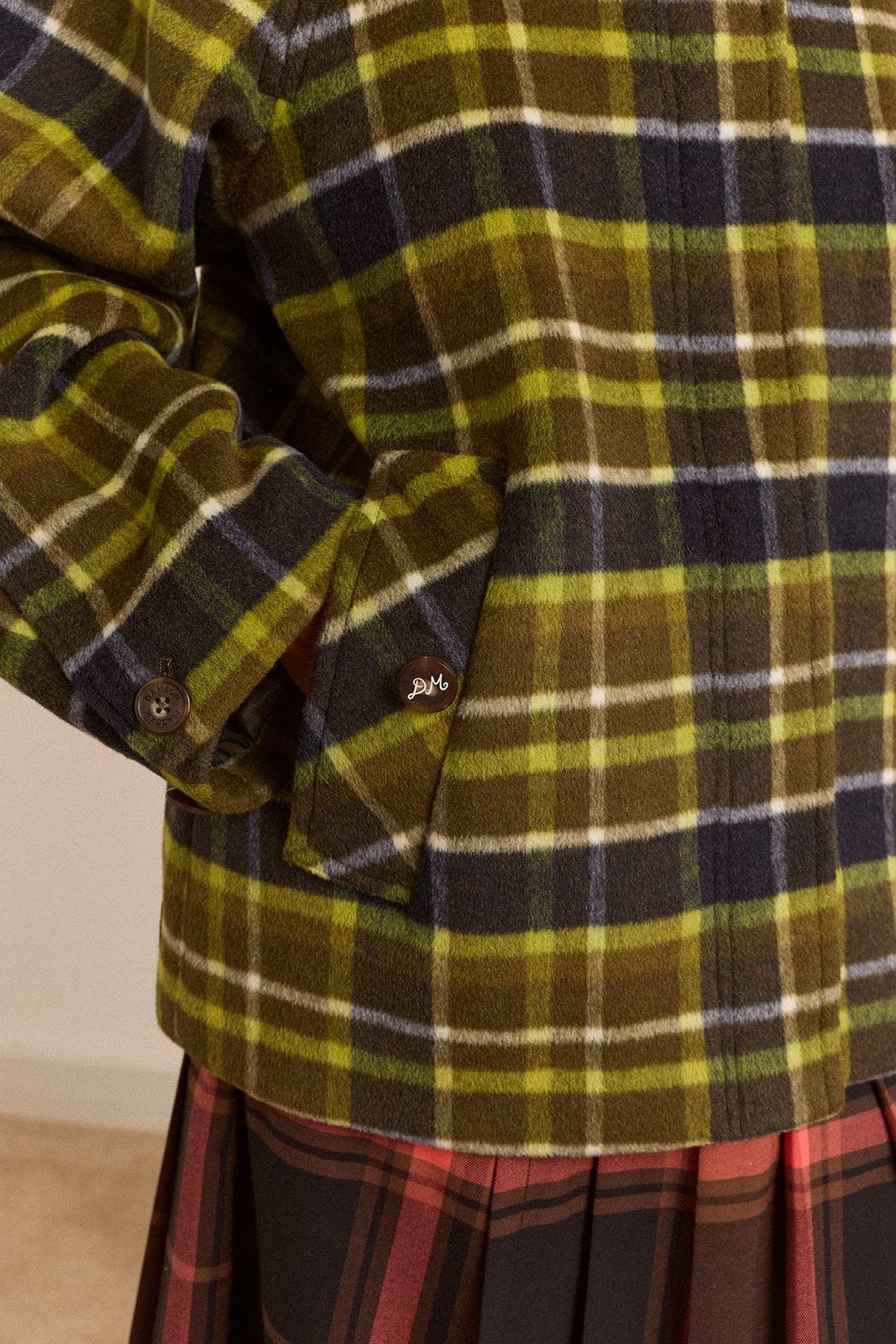 Edison Hooded Wool Blend Coat - Lark Green Check