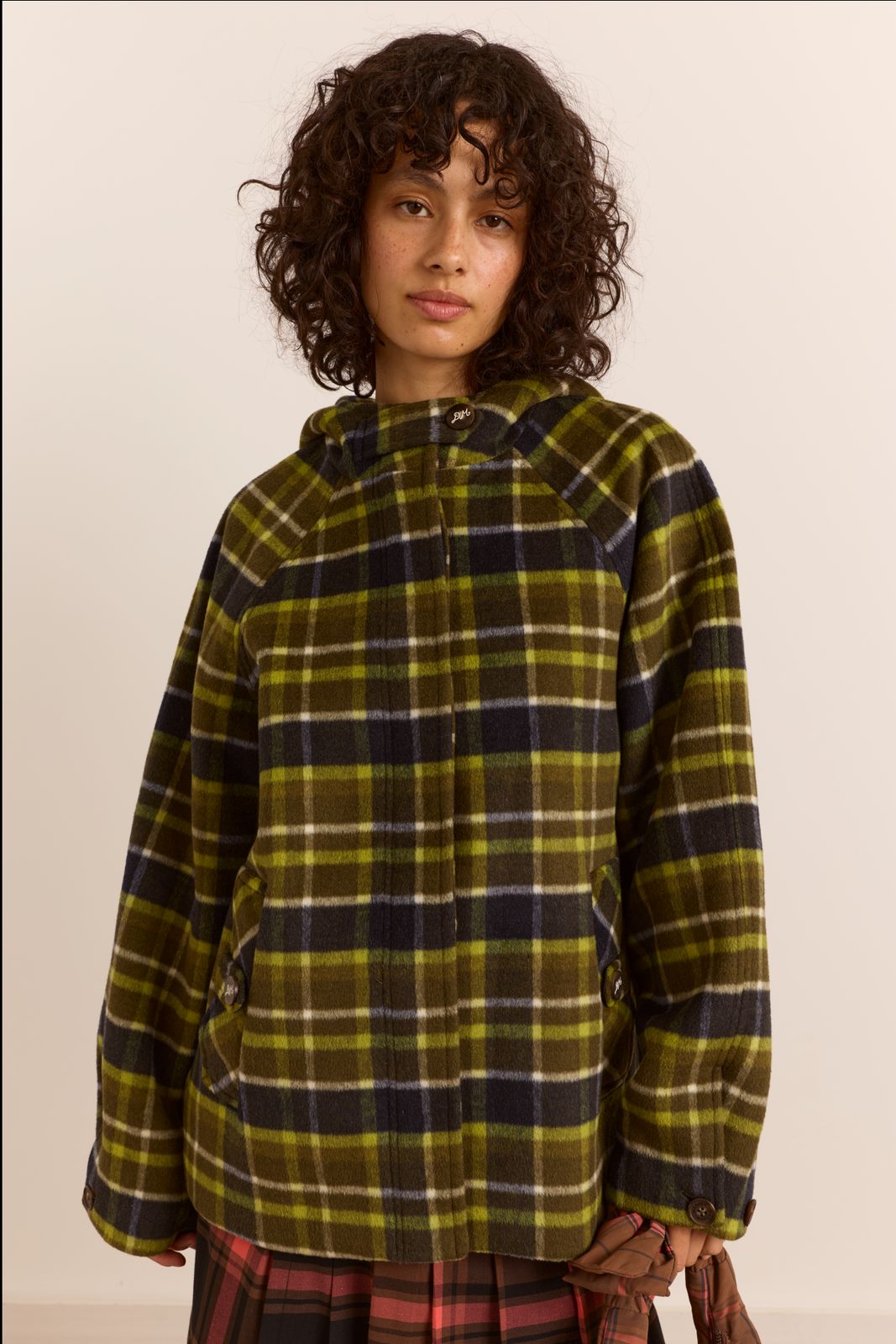 Edison Hooded Wool Blend Coat - Lark Green Check