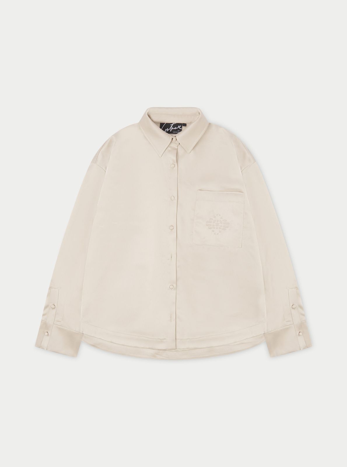 SATIN EMBLEM SHIRT - BEIGE